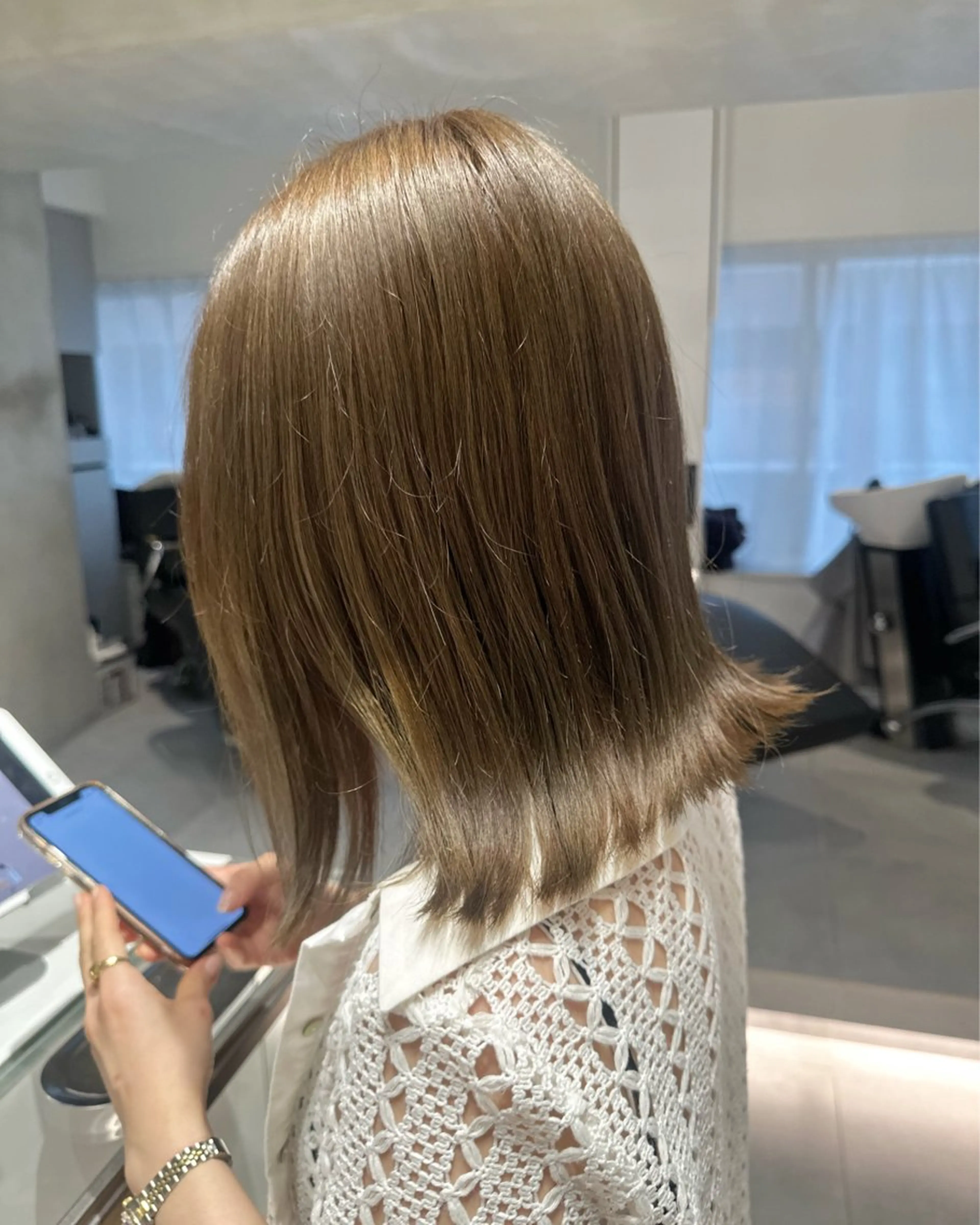 ミディアム カラー ヘアアレンジ ブリーチ 透明感カラー ブリーチなしカラー ヘアカラー オリーブ透明感カラー 表参道/MIKUのヘアスタイル