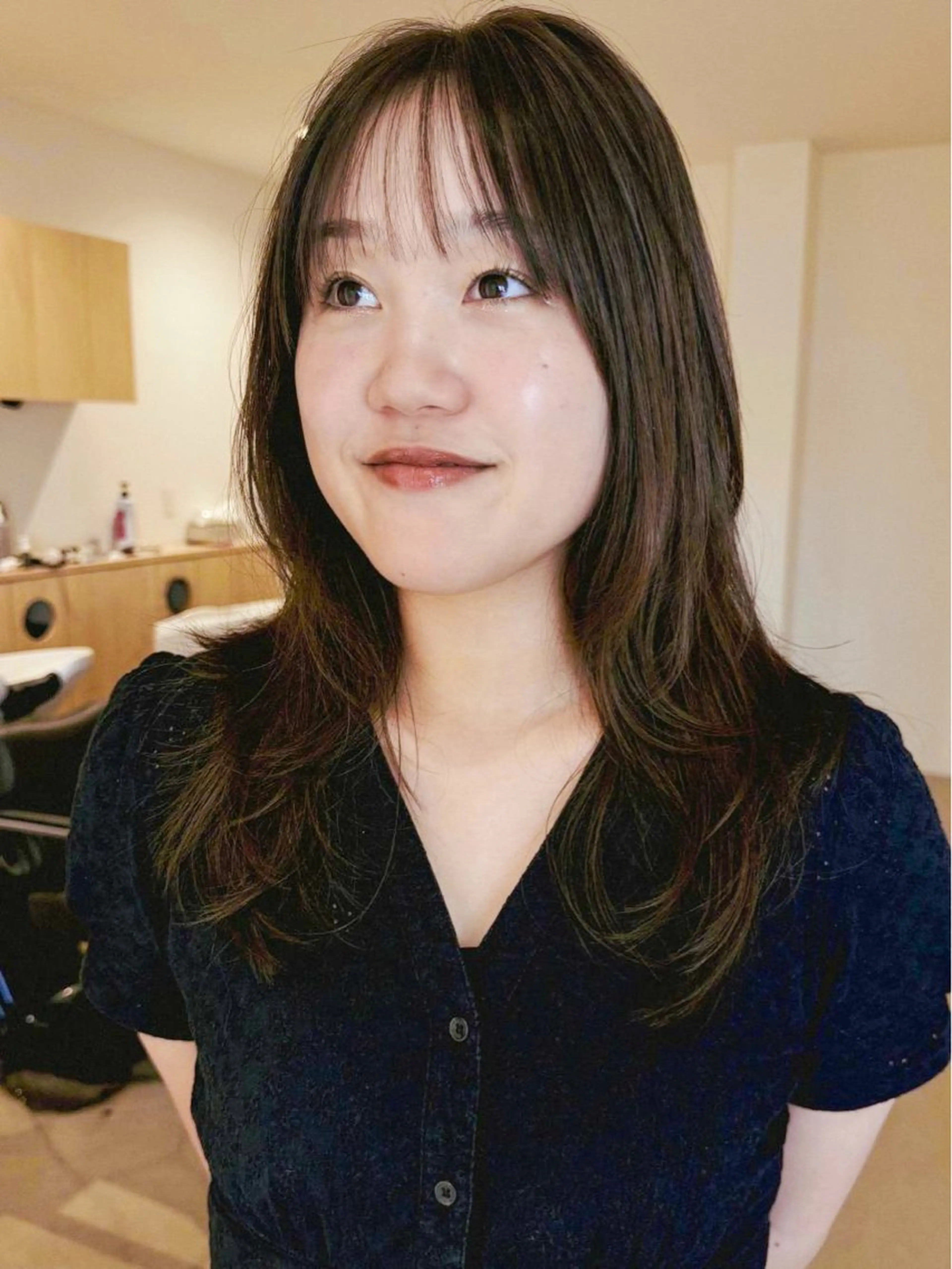 ロング ハッシュカット カット ヘアカラー riko*.+ﾟ 韓国風パーマのヘアスタイル