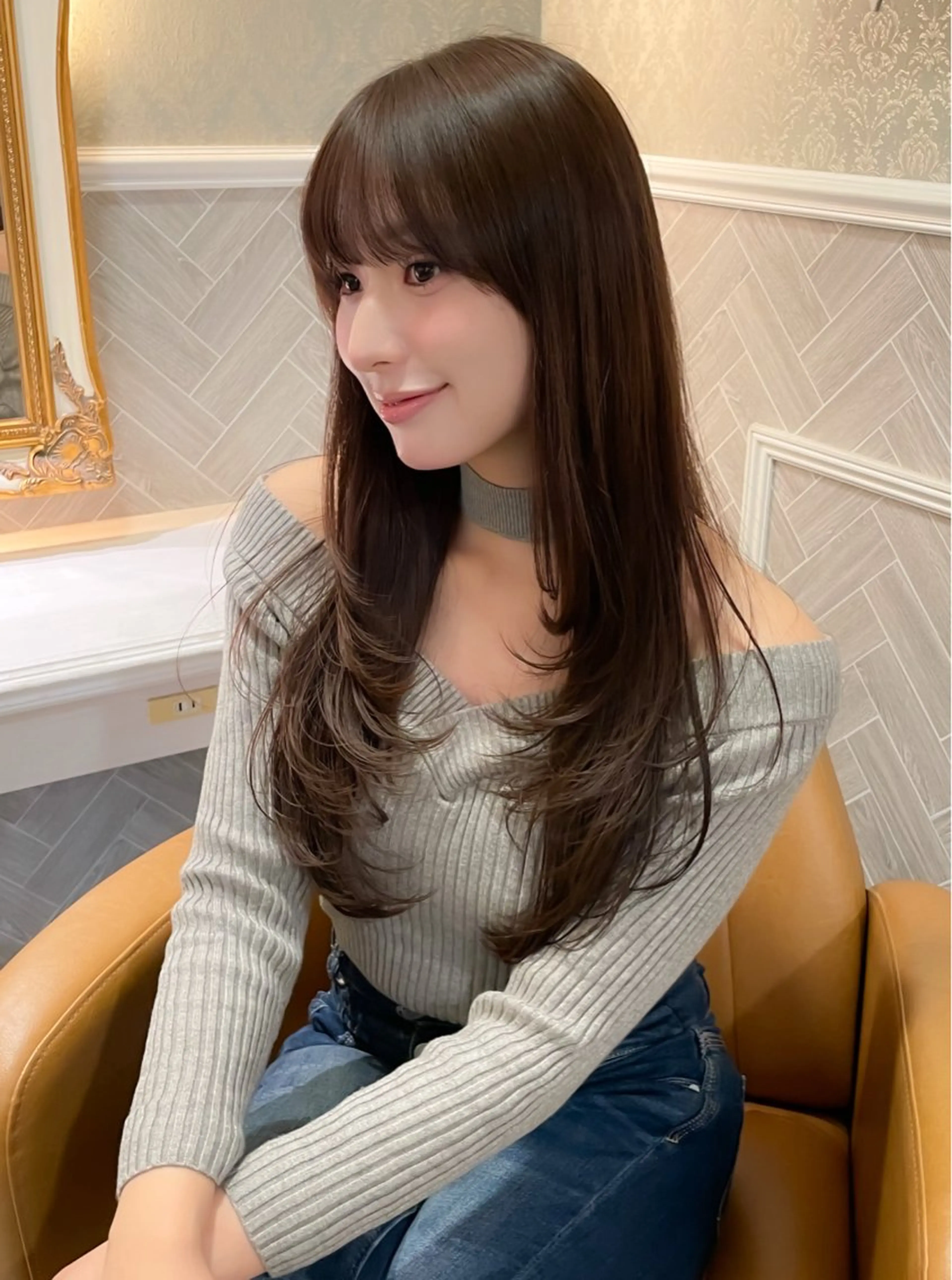 ロング 髪質改善 韓国風ヘア レイヤーカット ロング 縮毛矯正 カット ヘアカラー 縮毛矯正 トリートメント 美髪縮毛矯正🤍 髪質改善/Shinaのヘアスタイル