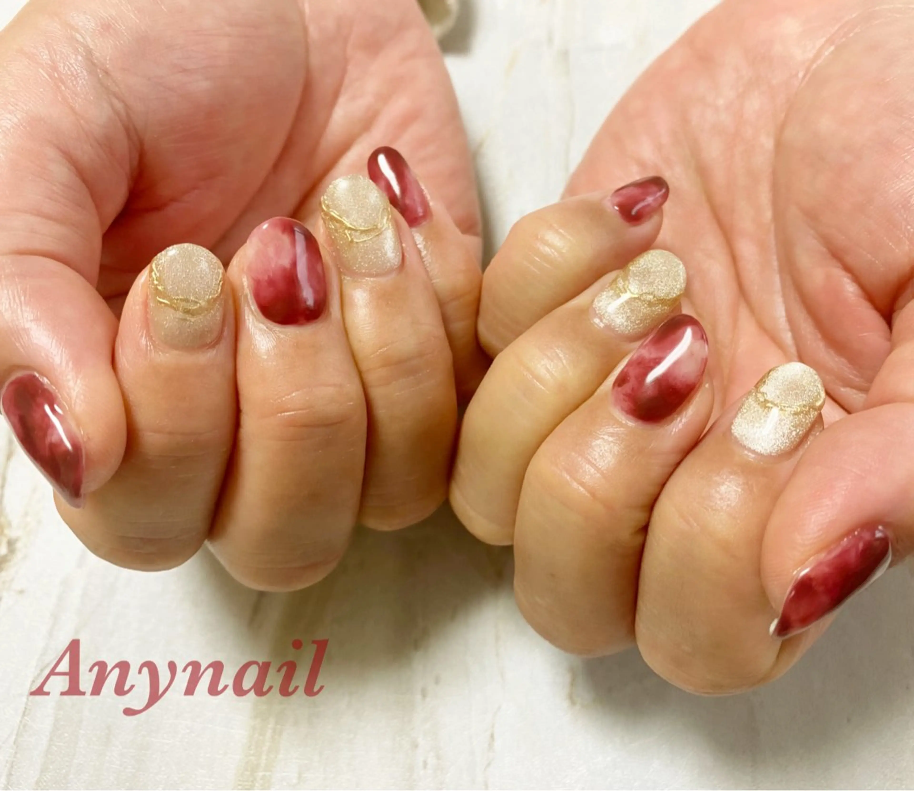 ネイル ブルー ボルドー ゴールド マグネットネイル ミラーネイル ハンドネイル 岩澤 恵子のネイルデザイン