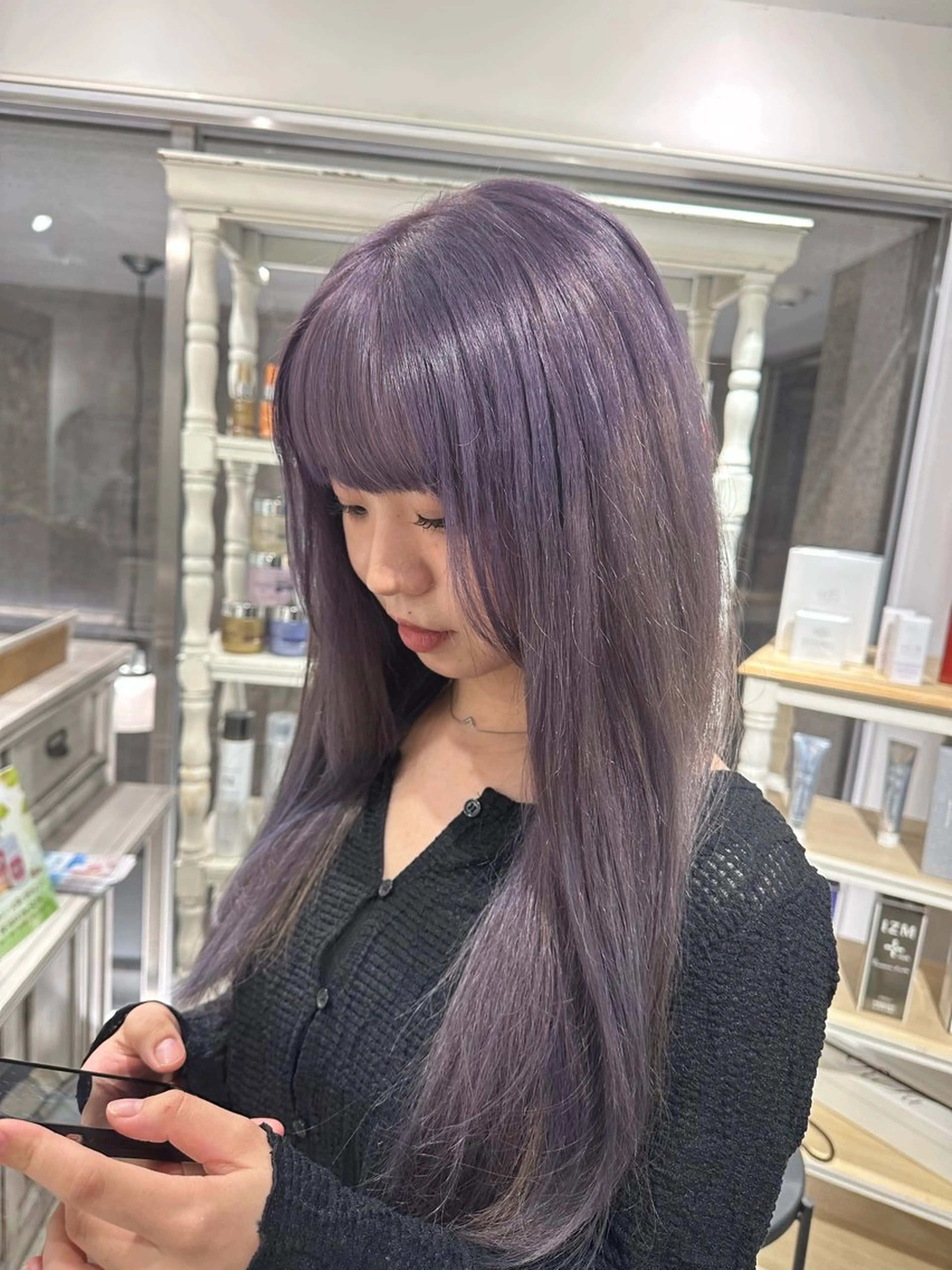 ロング カラー ブリーチ 透明感カラー パープルカラー カット ヘアカラー 透明感/レイヤー/ 姫カット Fukuのヘアスタイル