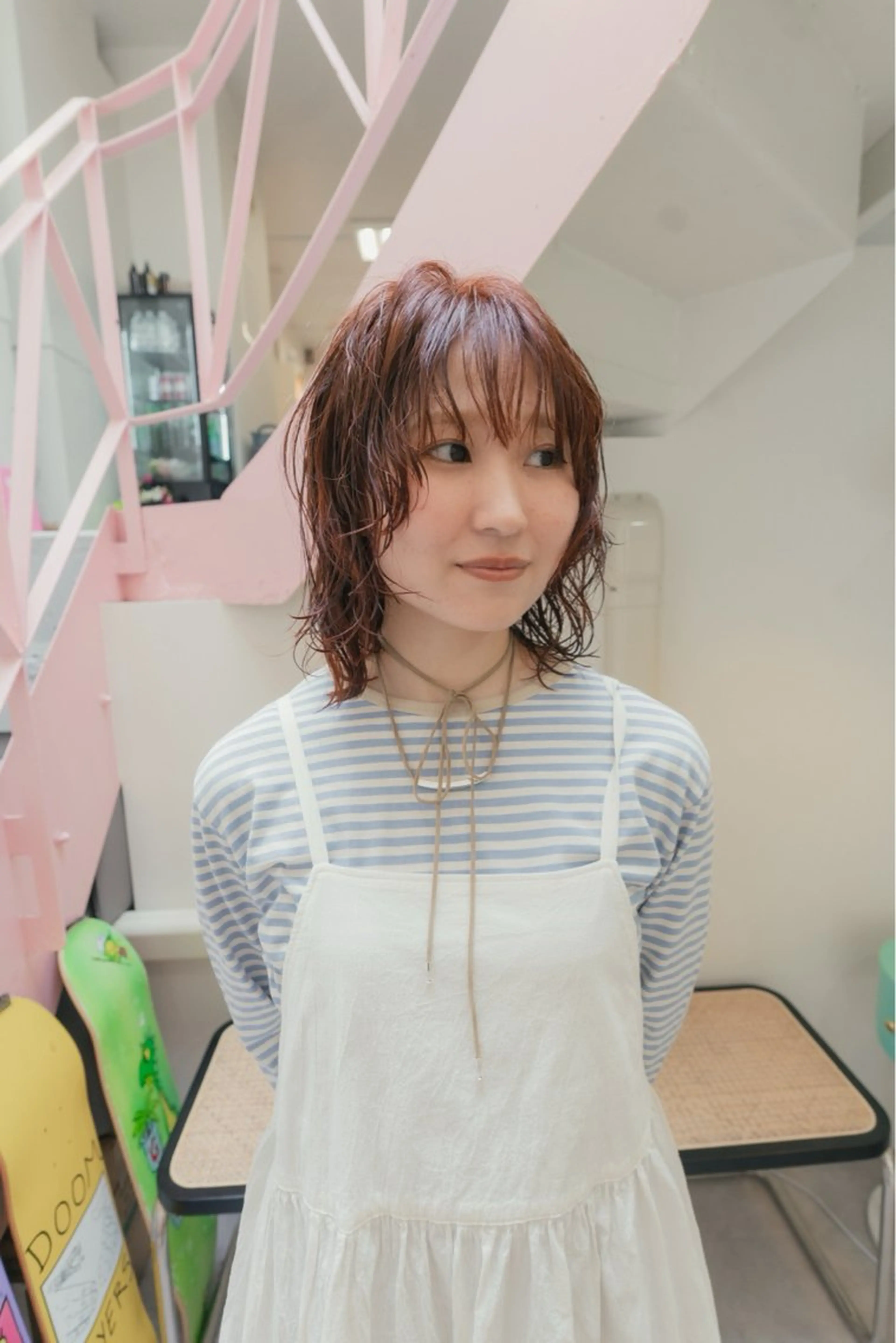 ミディアム カラー パーマ ミディアムパーマ ブラウンカラー オレンジ オレンジブラウン kyon.hair 韓国カットカラーのヘアスタイル