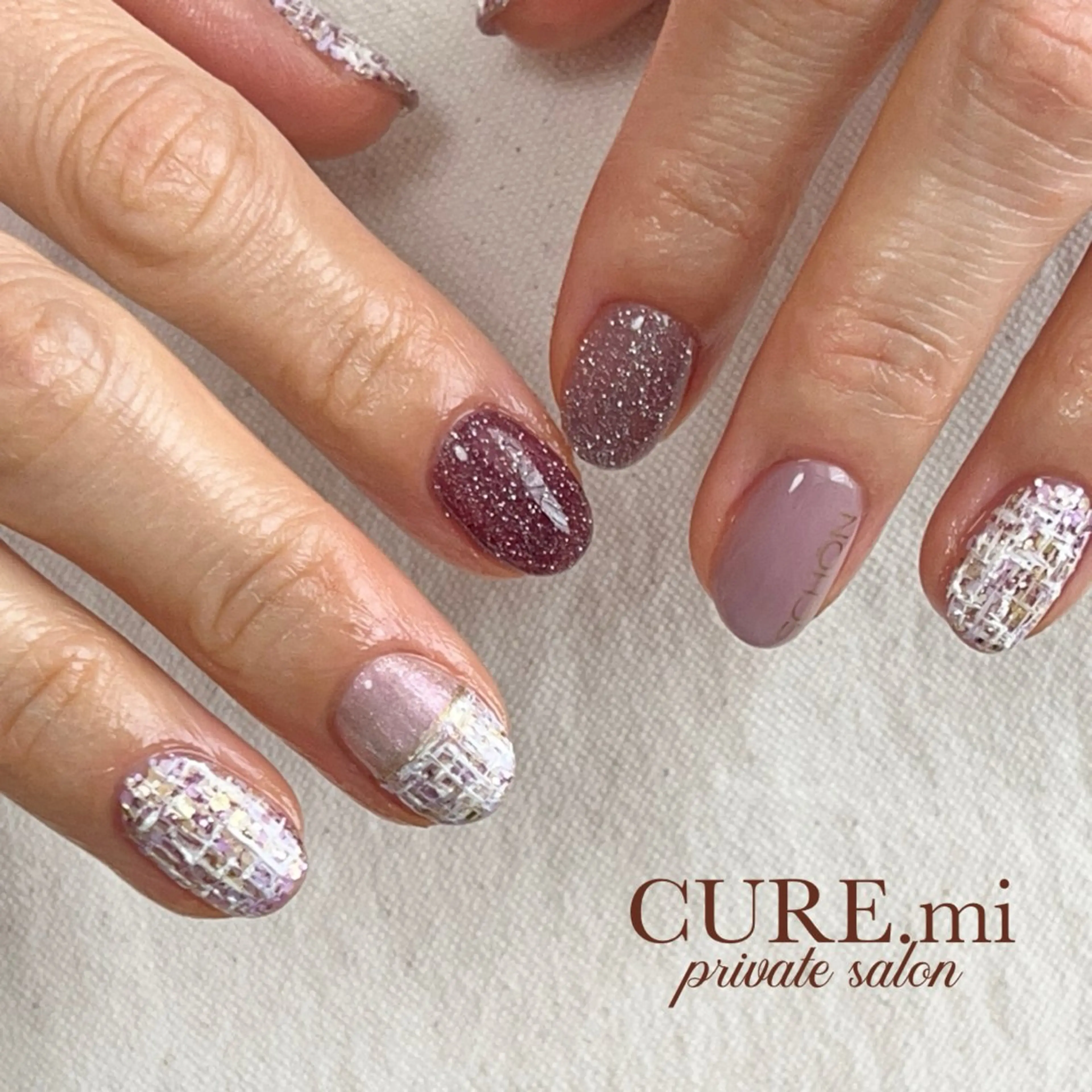 ネイル フラッシュネイル ピンク ツイードネイル ハンドネイル ハンドケア 伊藤 美香のその他イメージ