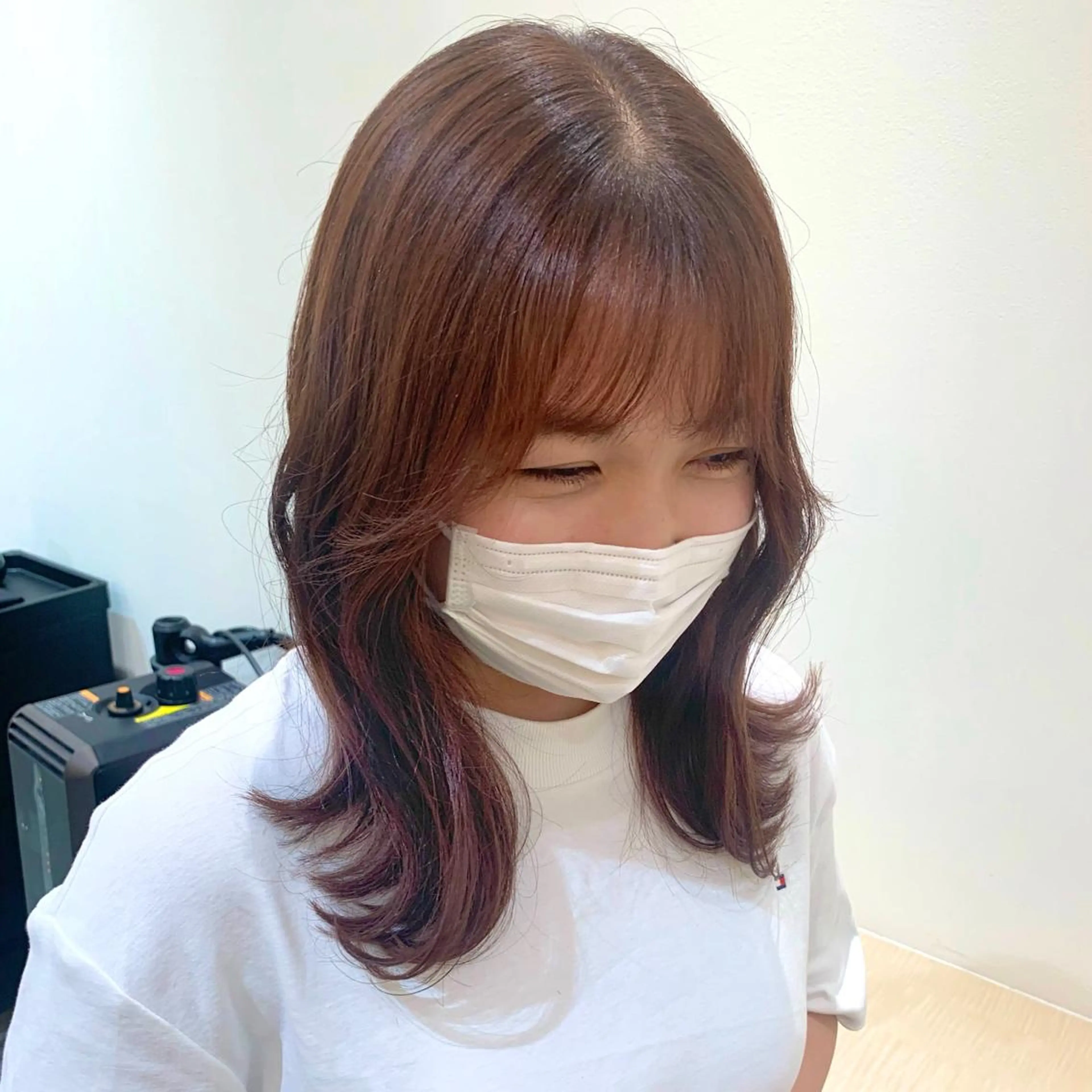 ミディアム カラー ヘアアレンジ ブラウンカラー オレンジ オレンジブラウン 韓国風ヘア パーマ/暖色/ボブ イワタテ🇰🇷のヘアスタイル