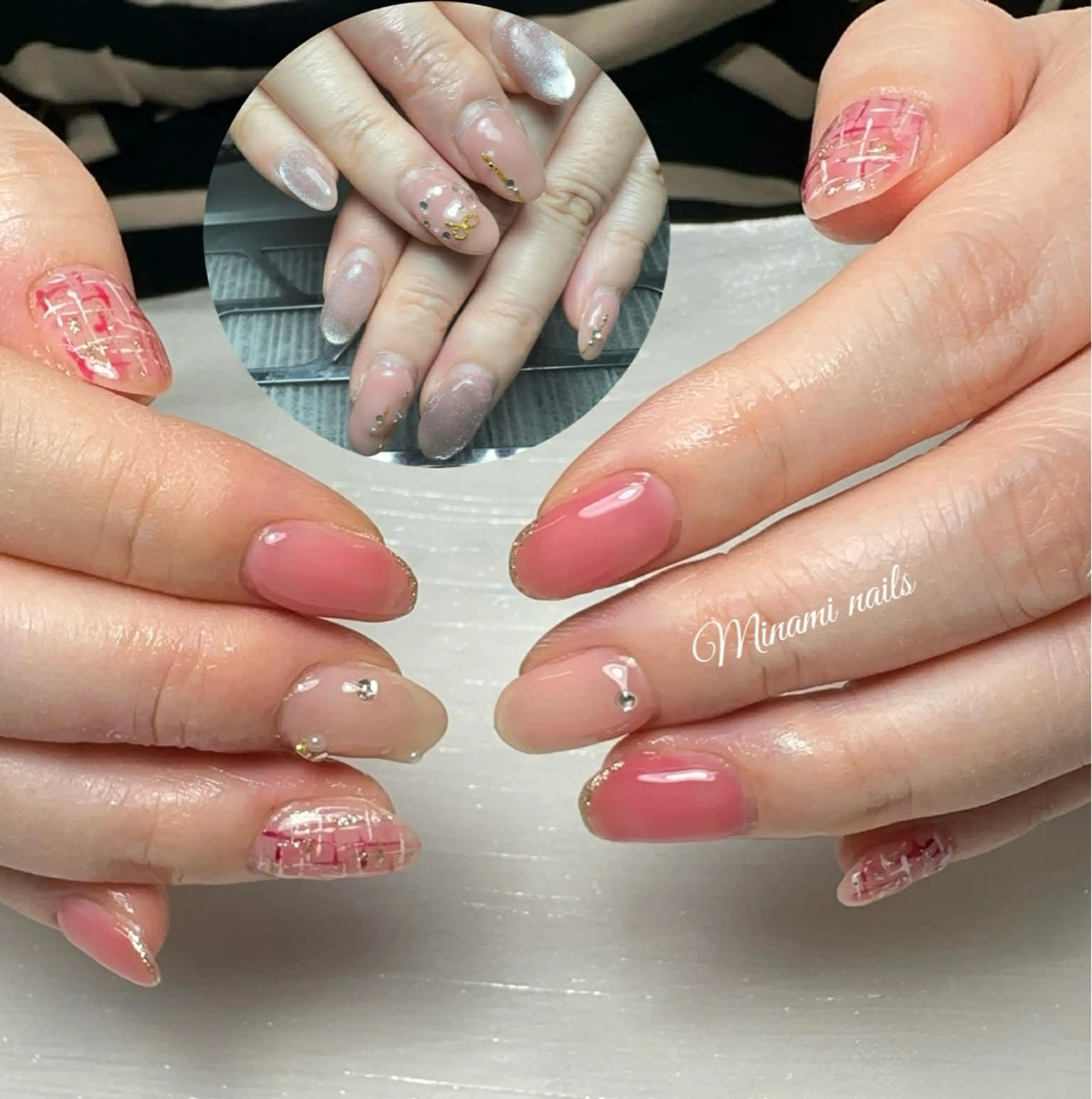 ネイル アートネイル オーロラネイル ガーリー キラキラネイル 韓国ネイル ハンドネイル Minami Nailsのネイルデザイン