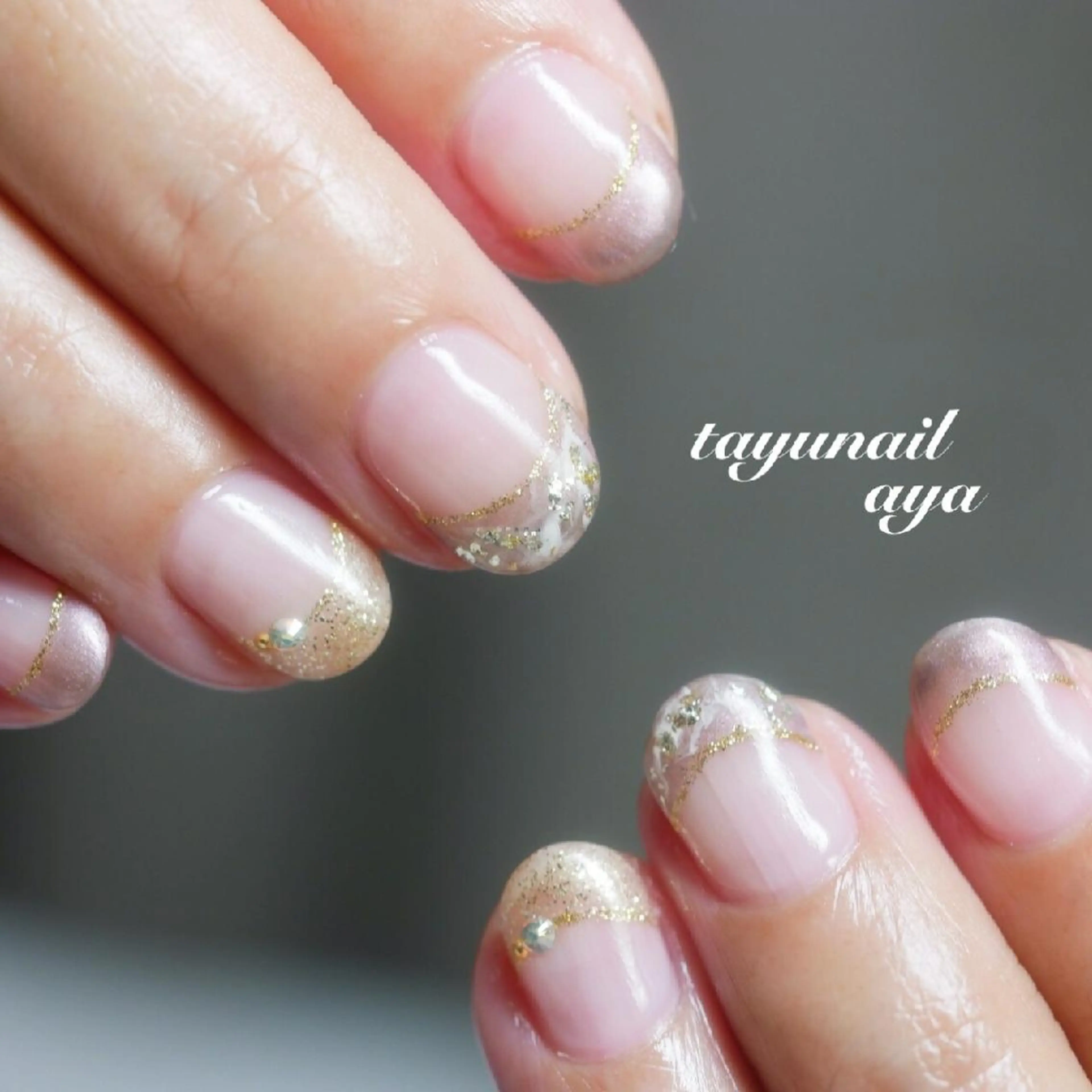 ネイル ブルー ブラウン フレンチネイル ジェルネイル ゴールド ネイルサロン 【たゆnail】のネイルデザイン