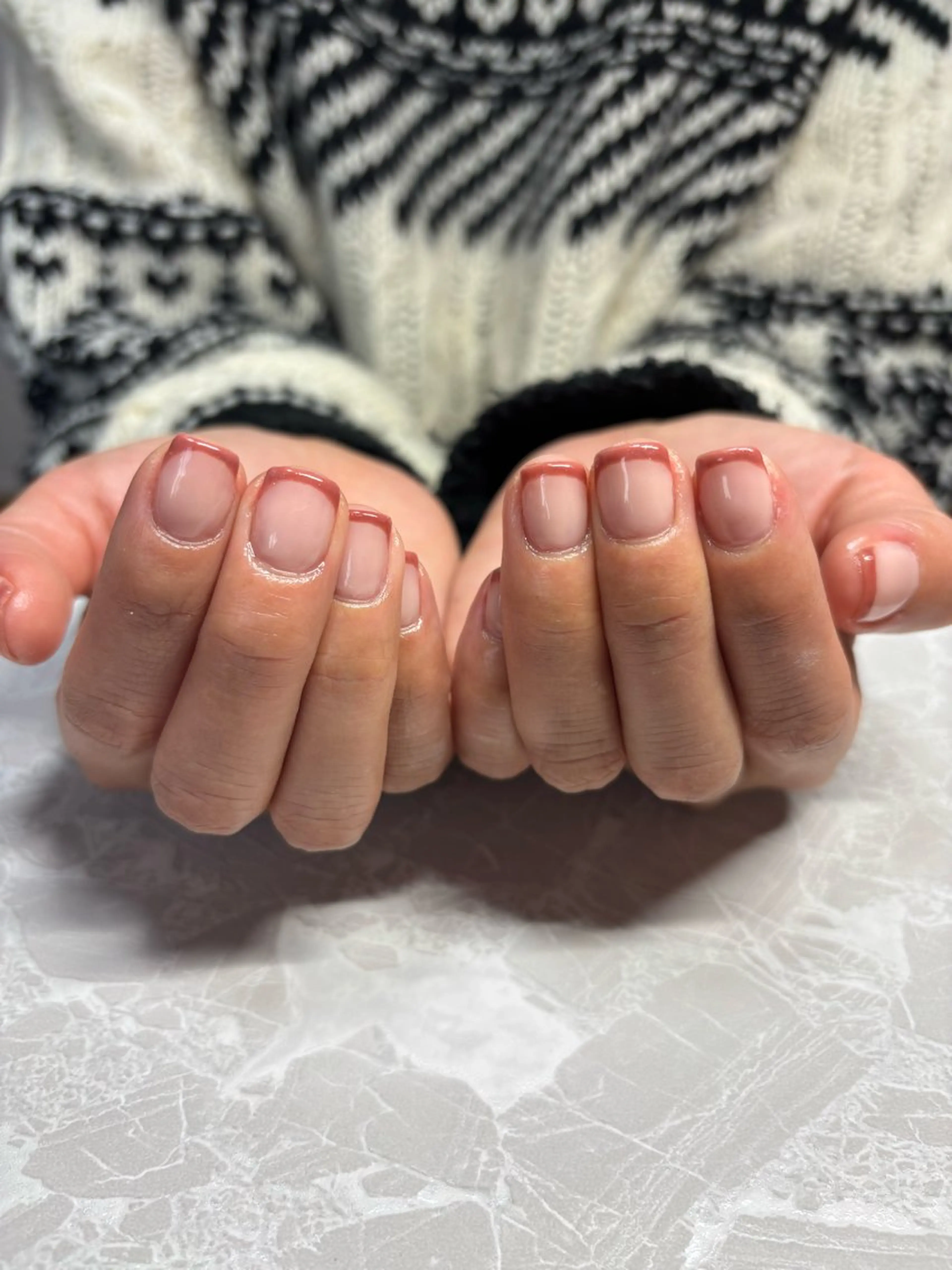 ネイル フレンチネイル オレンジ 赤色 茂野 恵のネイルデザイン
