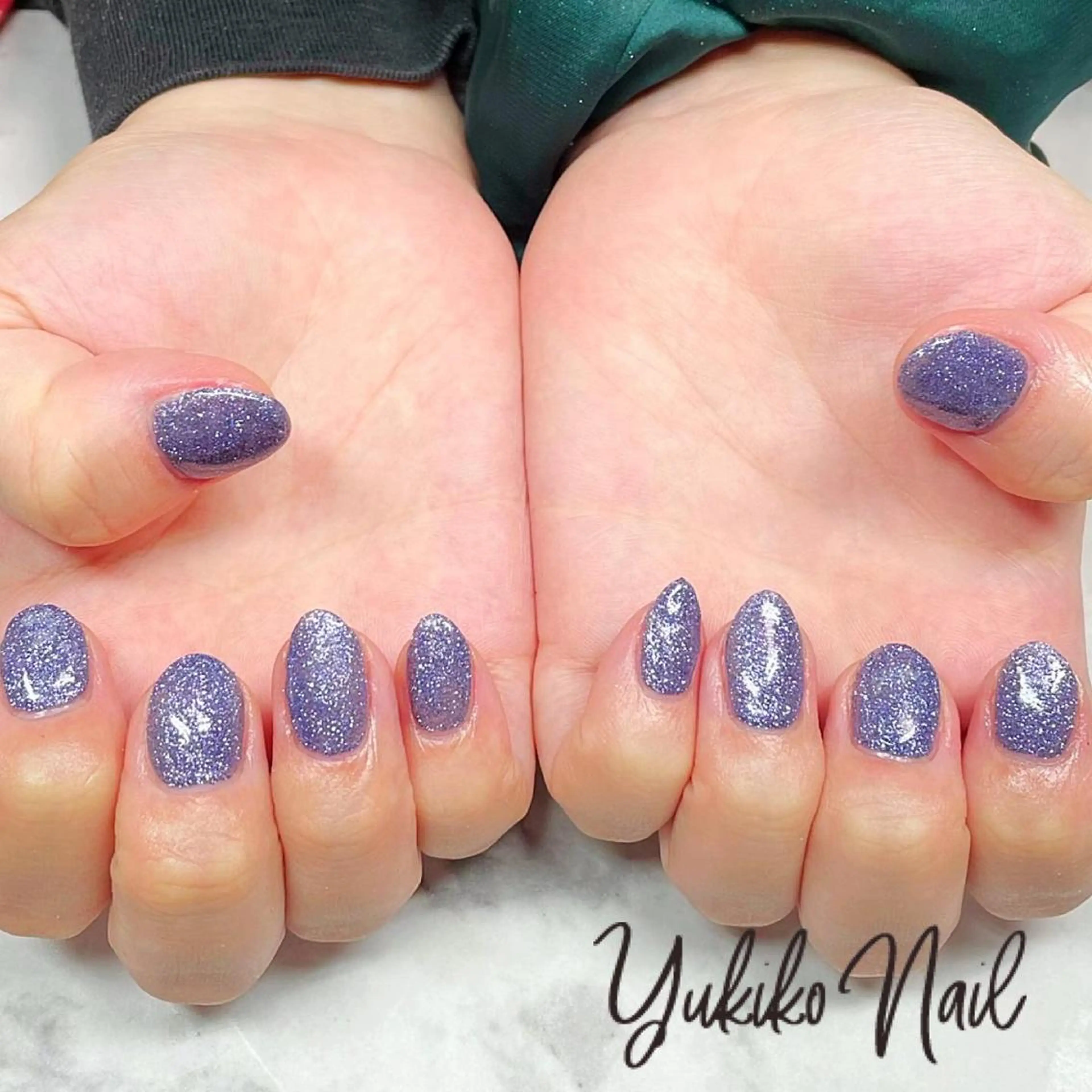 ネイル ブルー ラメ(グリッター) ワンカラーネイル ハンドネイル ユキコ ネイルのネイルデザイン