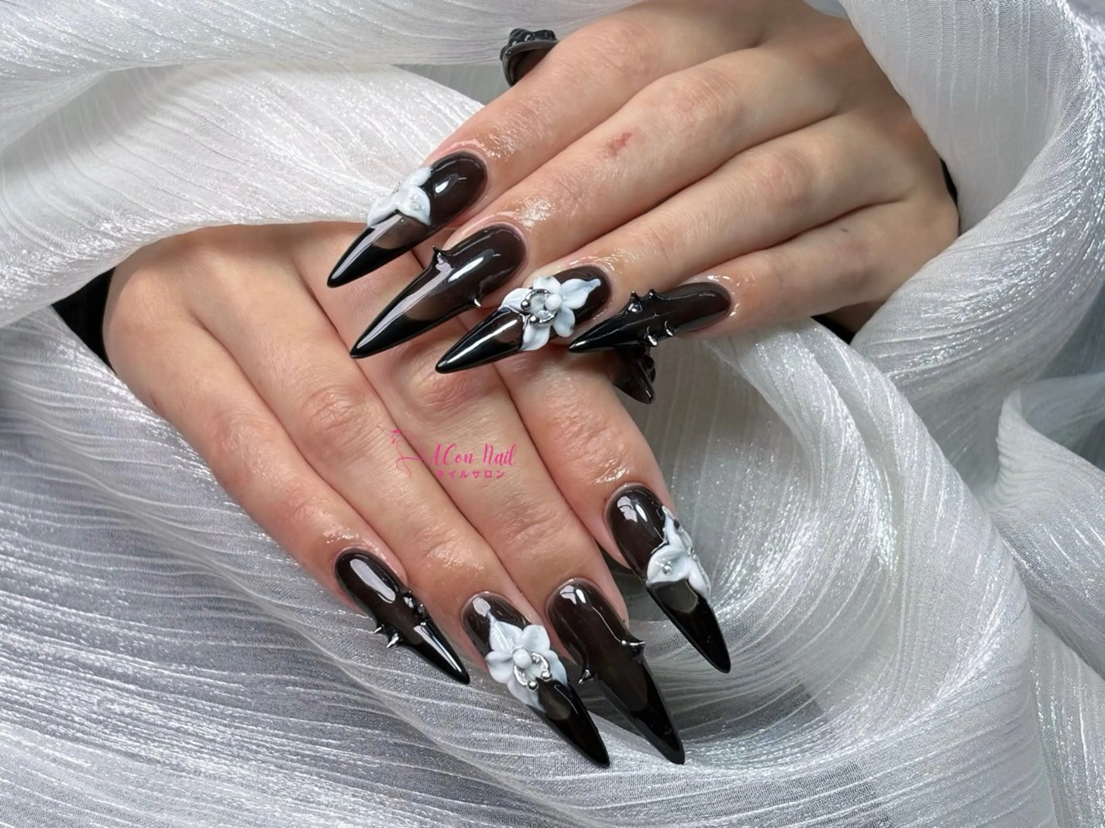 ネイル 桜ネイル 長さ出し フラワーネイル フレンチネイル ジェルネイル ハンドネイル ACon NailSalonのネイルデザイン