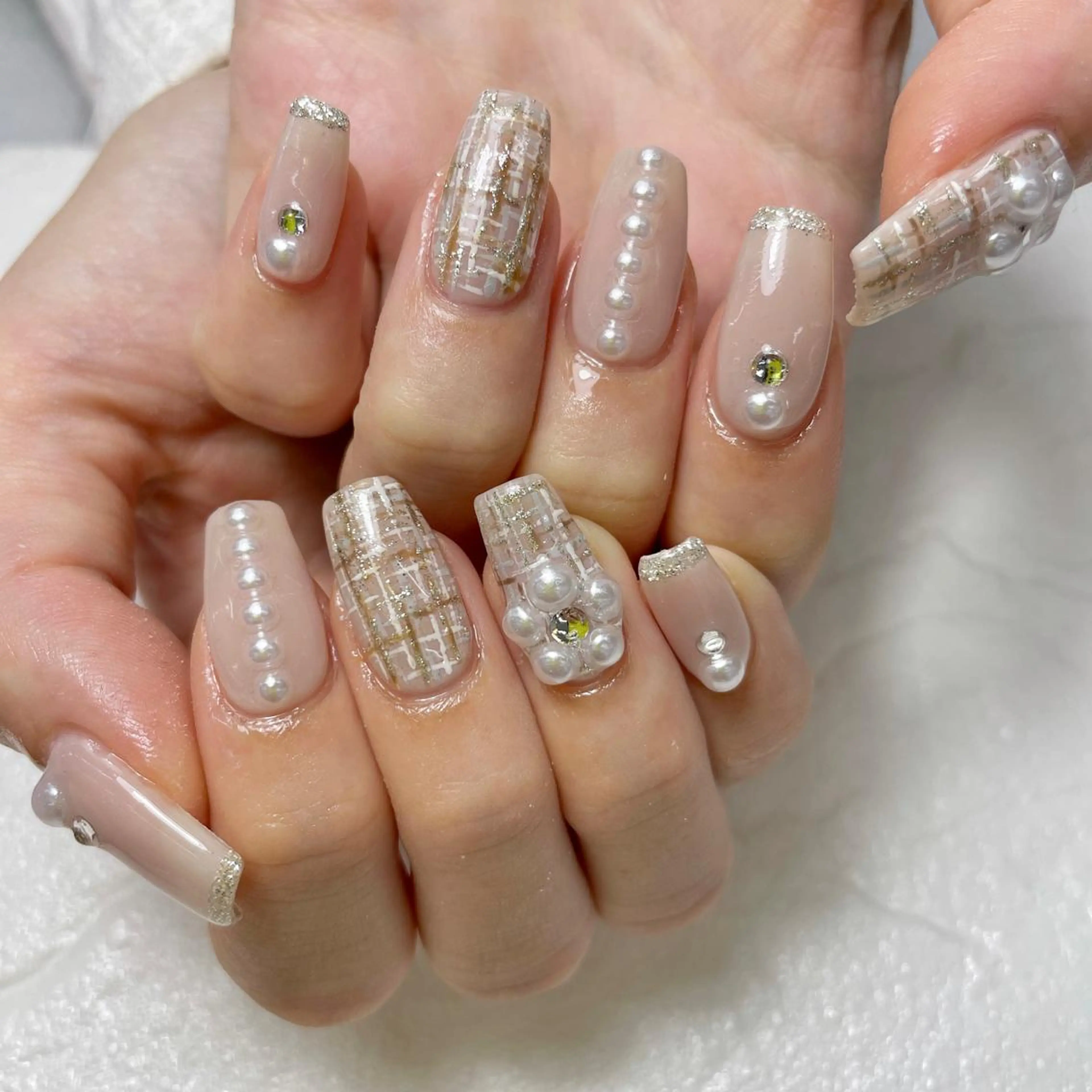 ネイル フレンチネイル ラメ(グリッター) 持ち込み ツイードネイル Nail Blue512所属・Nailist MINORIのネイルデザイン