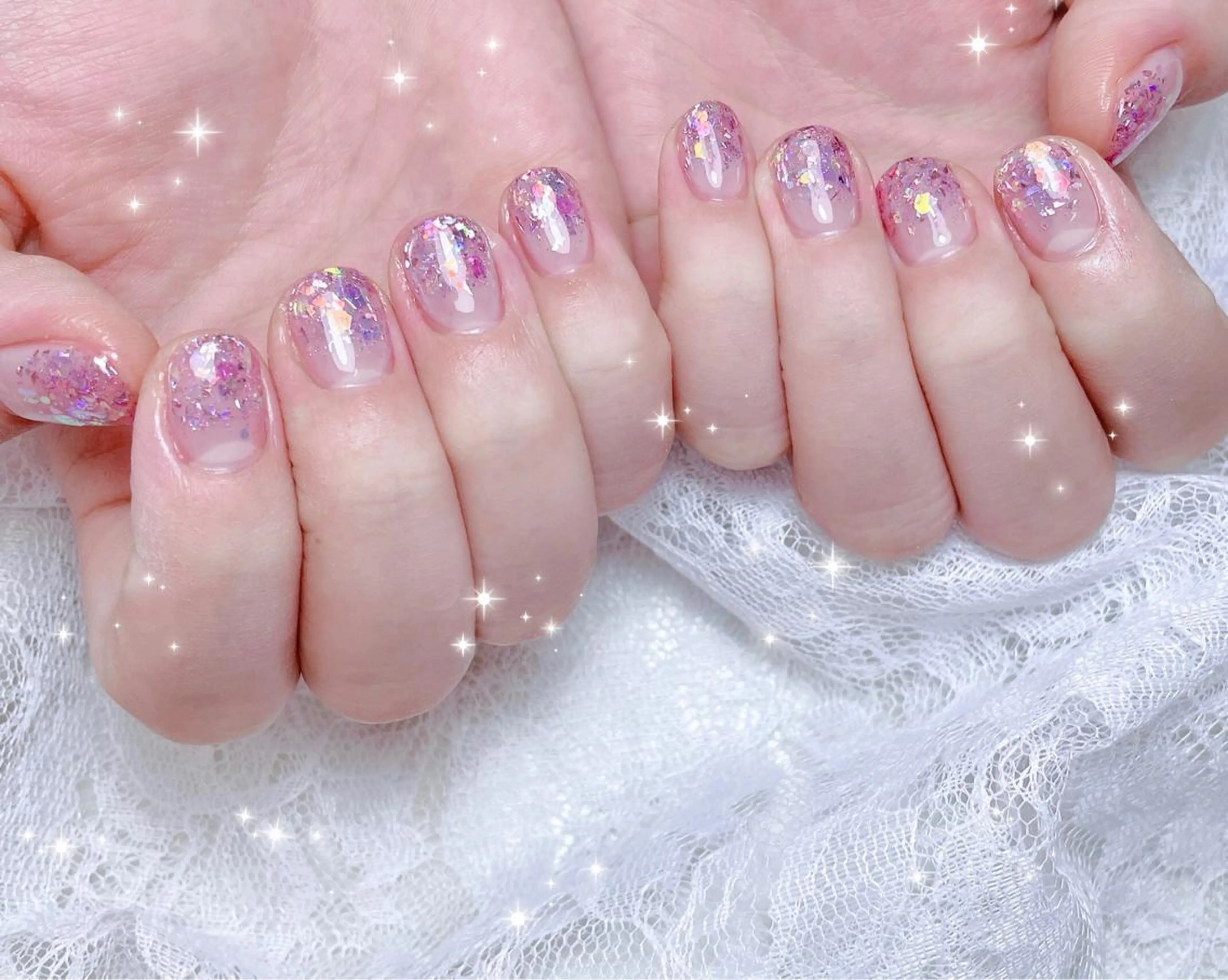 ネイル ラメ(グリッター) ラメグラデーション ハンドネイル FLARE NAIL フレアネイルのネイルデザイン