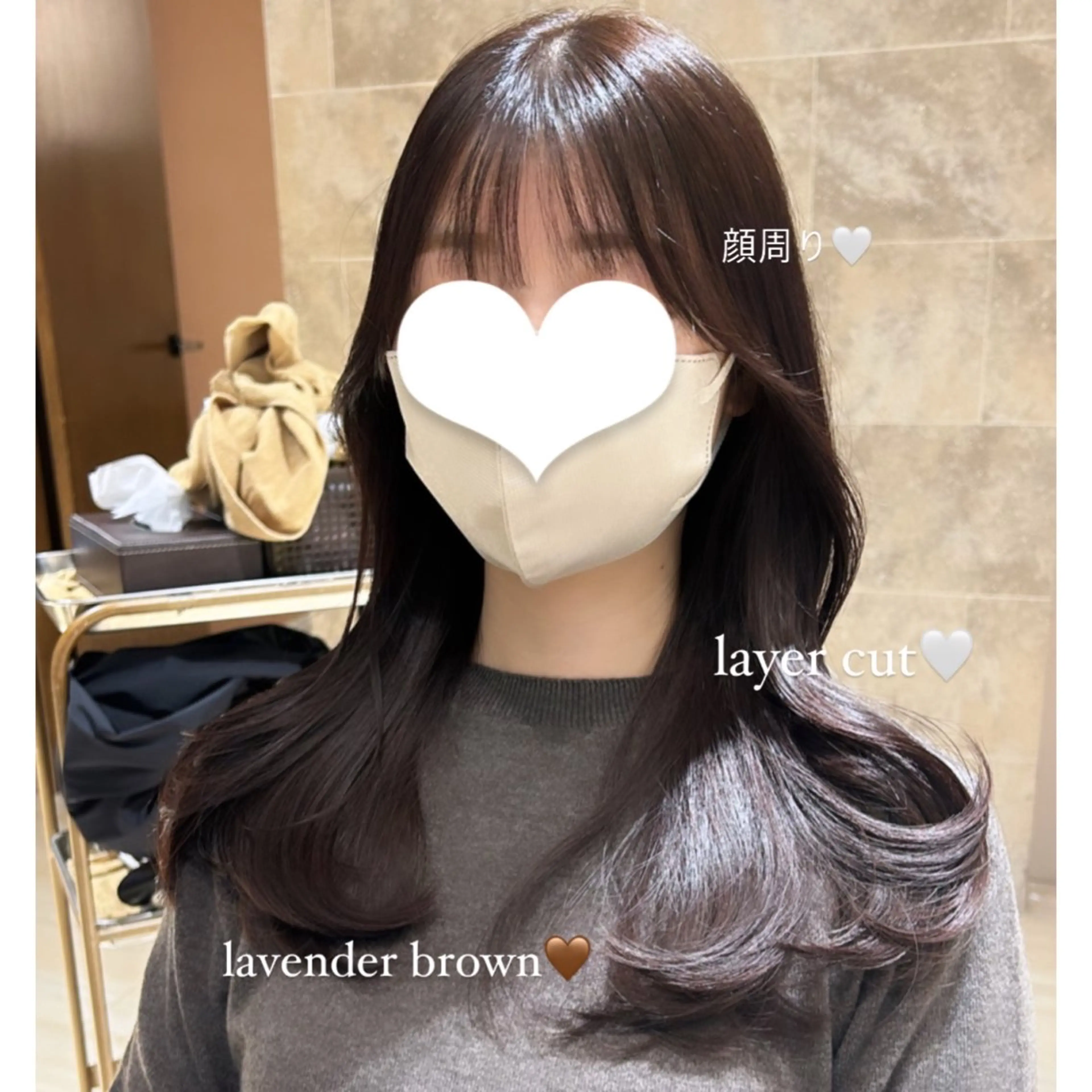 セミロング カラー ブラウンカラー ラベンダーカラー ラベンダーブラウン くびれヘア 顔周りカット カット ヘアカラー トリートメント 🍼顔周りカット/ レイヤー/小川華奈のヘアスタイル