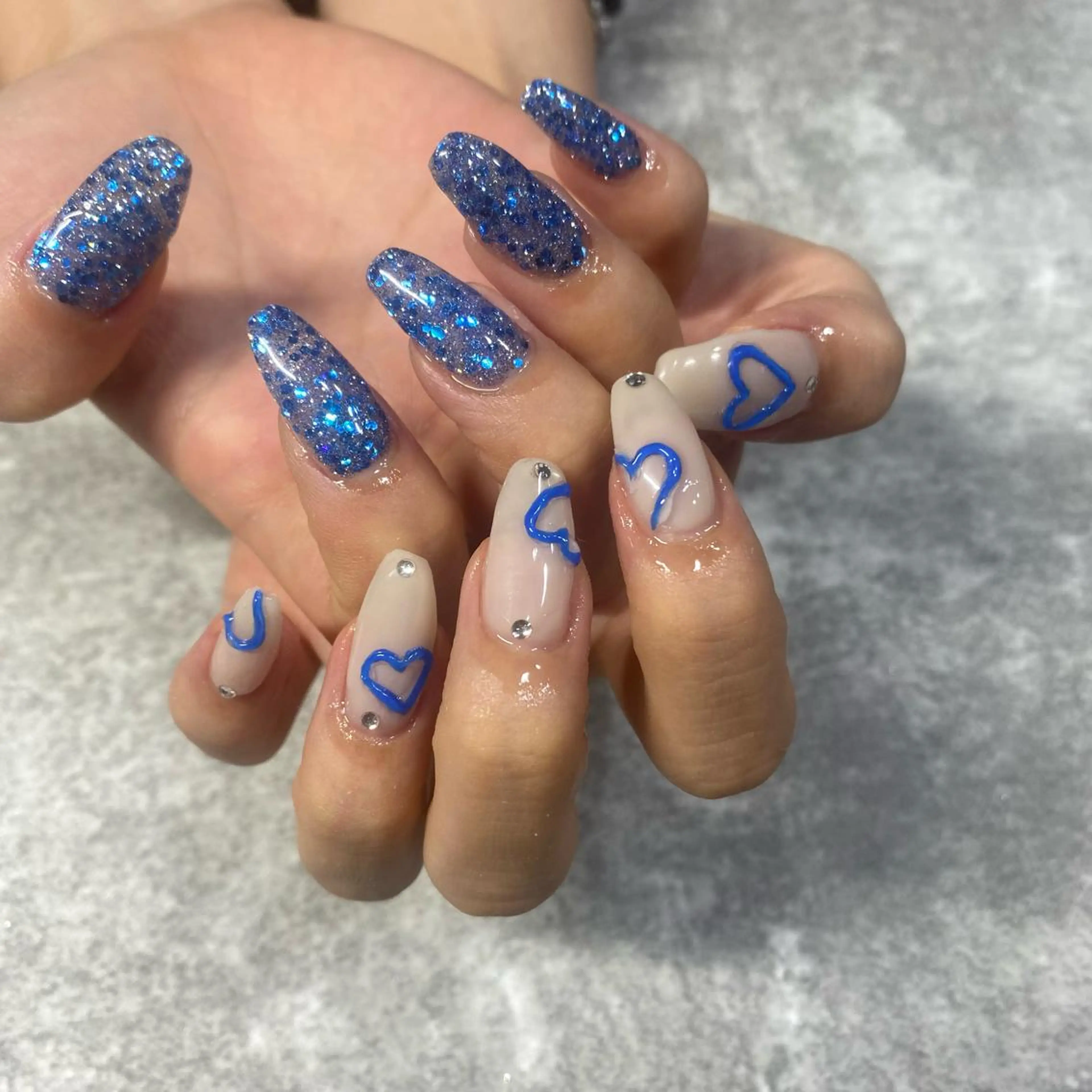 ネイル ブルー ハート ぷっくりネイル ハンドネイル ★Rinail... .のネイルデザイン