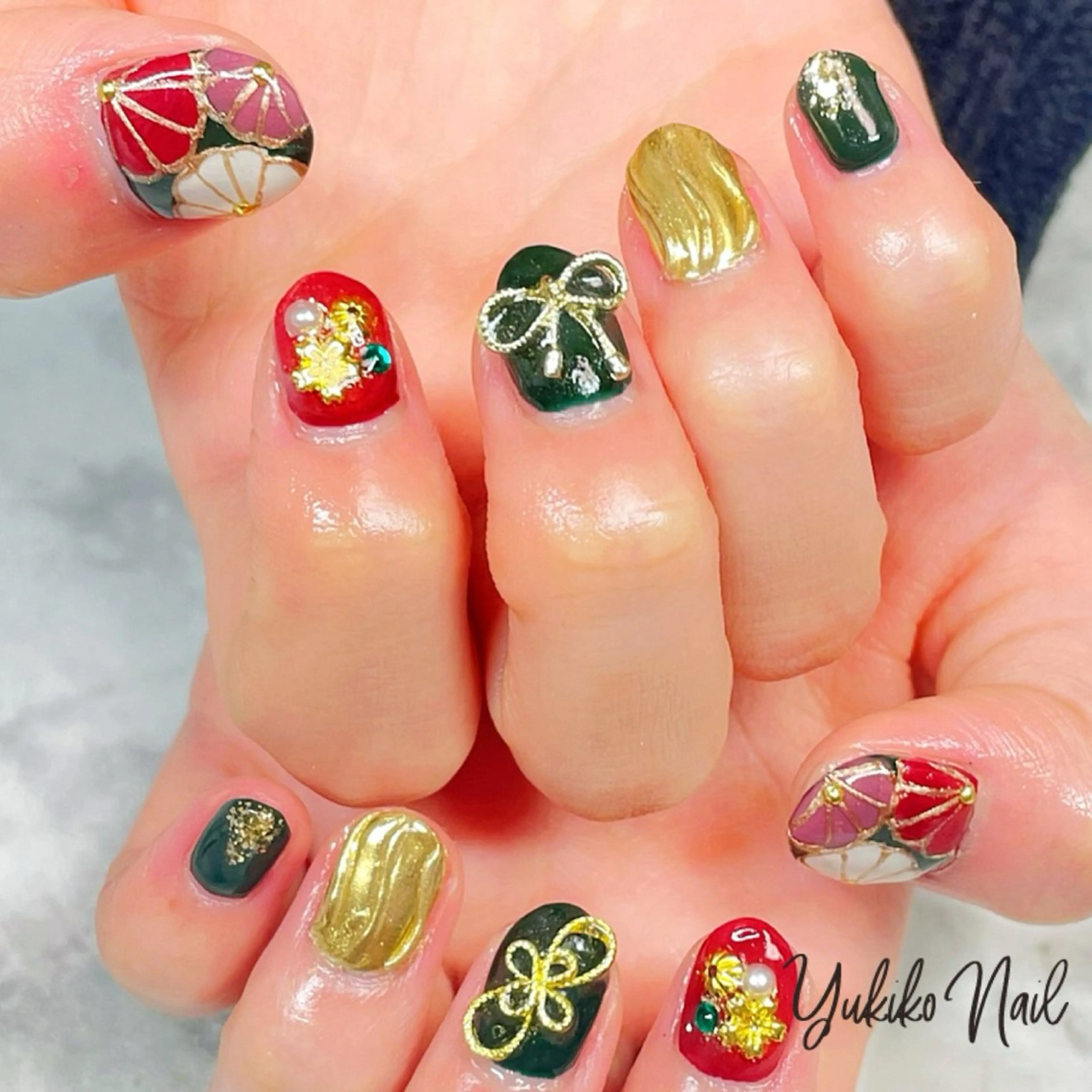 ネイル 成人式 リボン ユキコ ネイルのネイルデザイン