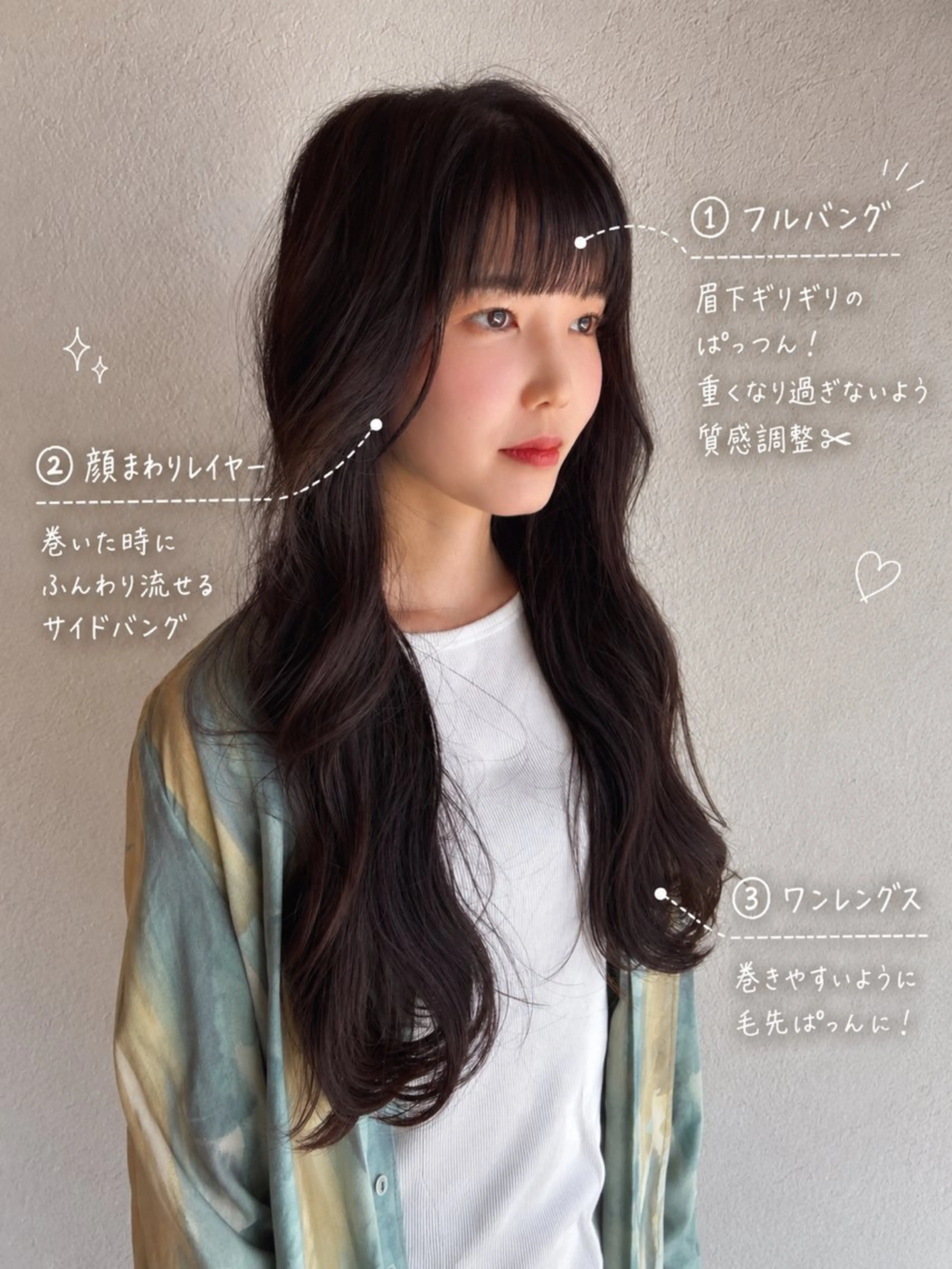 ロング 顔まわりレイヤー 韓国風ヘア レイヤーカット ロング カット ヘアカラー トリートメント ひたち野うしく 古田　捷人のヘアスタイル