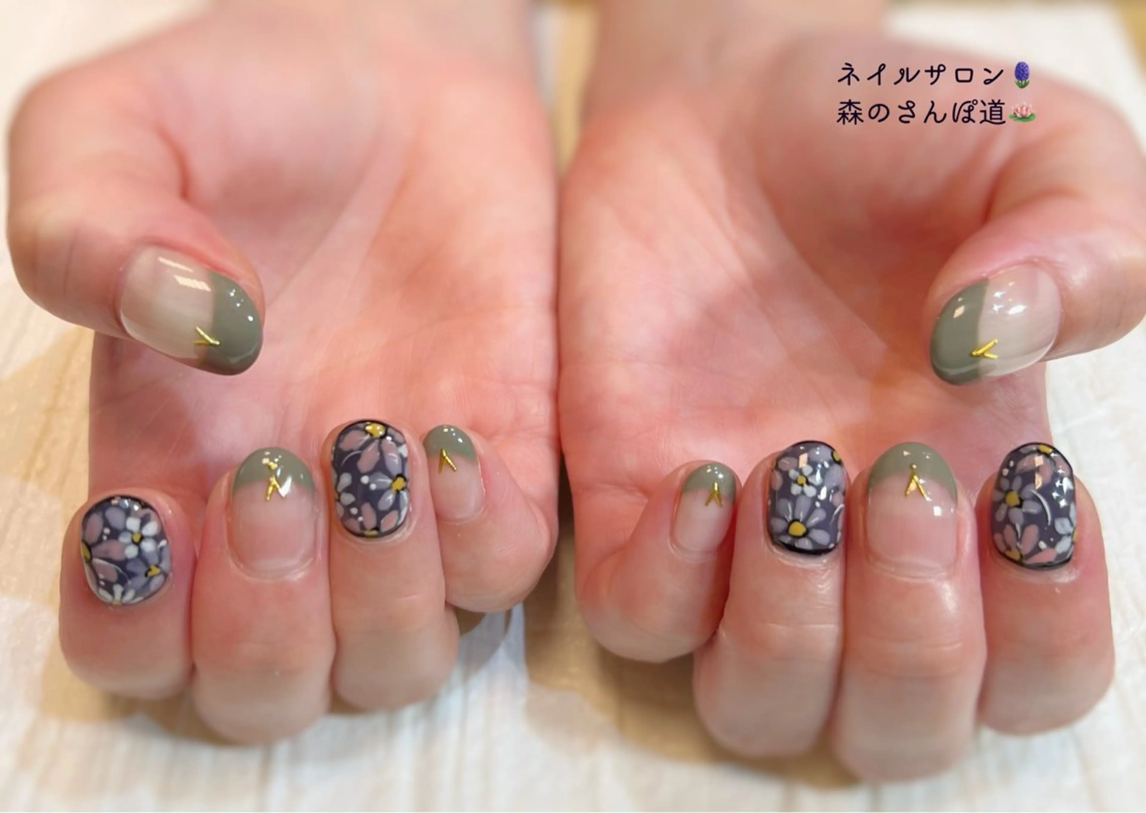ネイル ハンドネイル ショートネイル 森のさんぽ道のネイルデザイン
