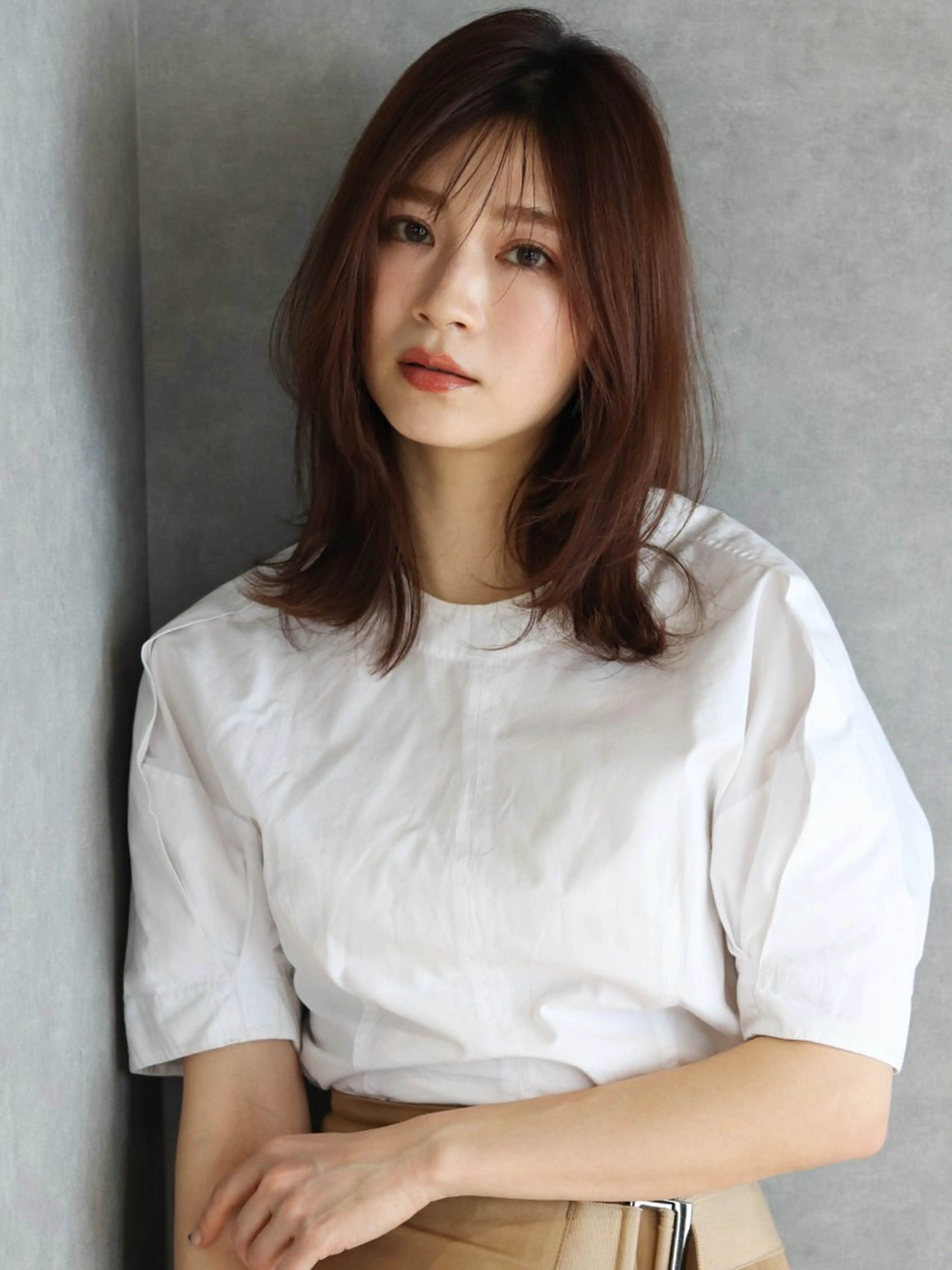 セミロング 柔らかい透明感カラー 髪質改善/神戸のヘアスタイル