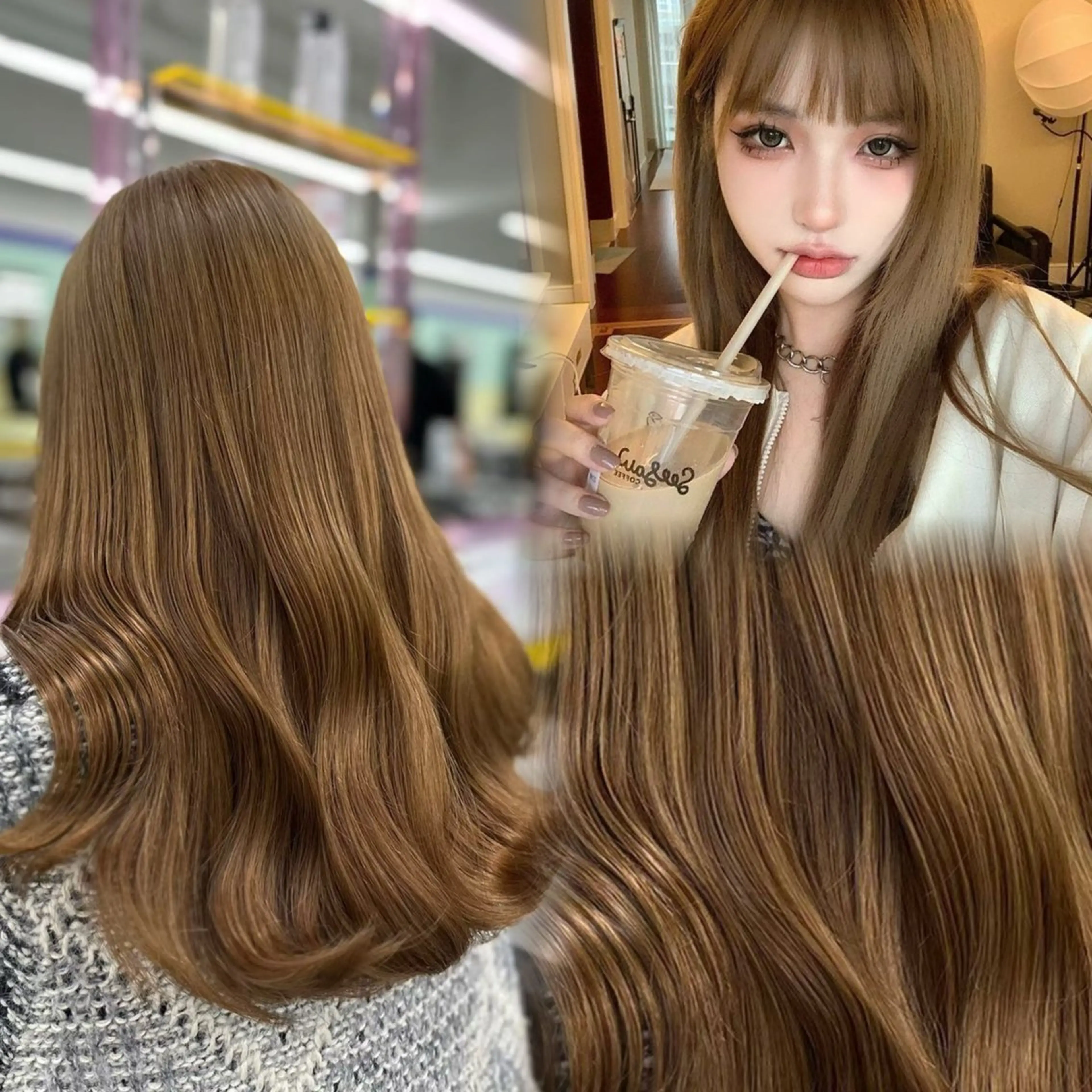 セミロング カラー ヘアアレンジ カット ヘアカラー トリートメント ヘアセット 💎韓国/ レイヤー カット/ 暖色🫧のヘアスタイル
