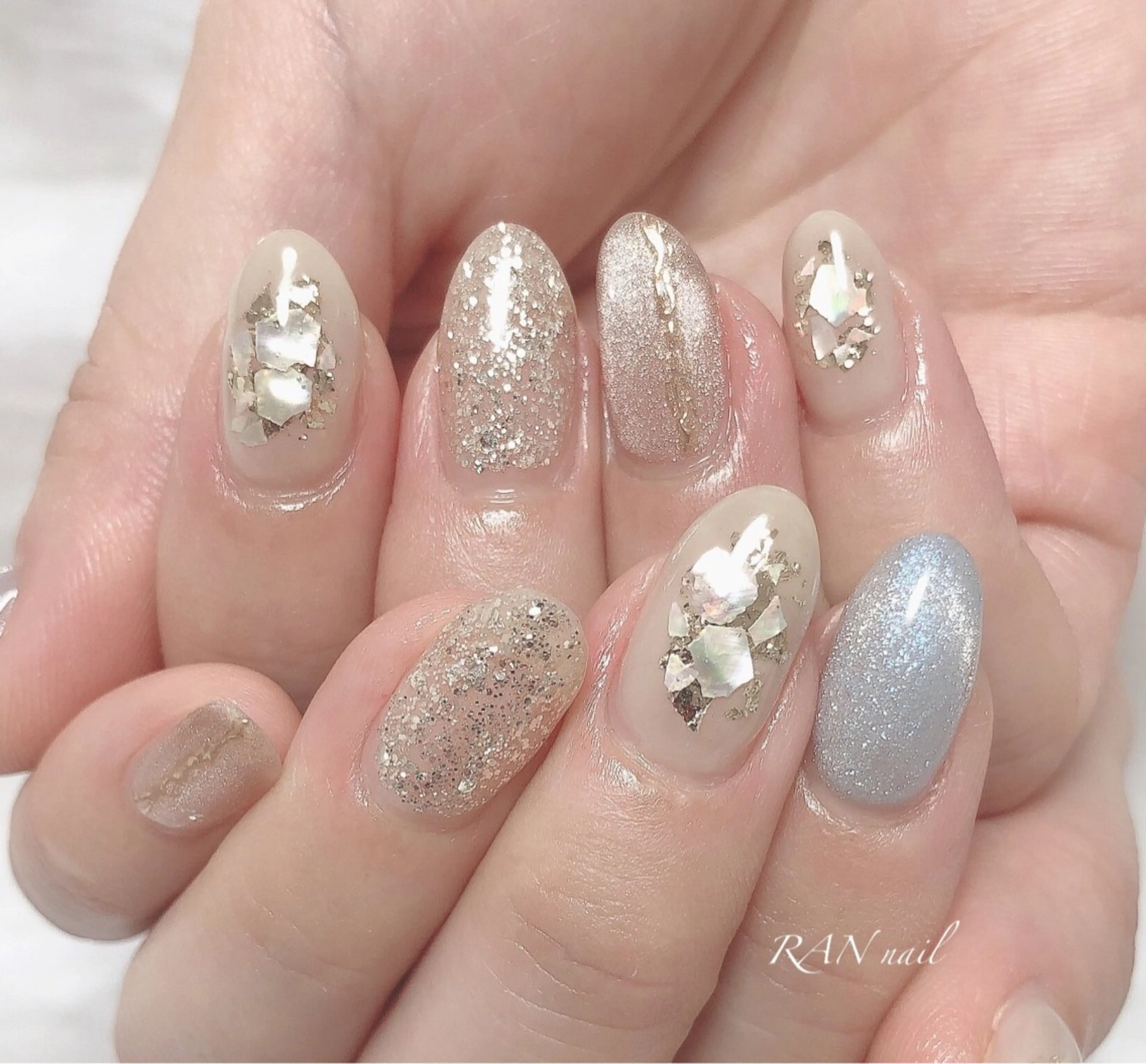 ネイル ブルー 成人式 ジェルネイル キラキラネイル マグネットネイル RAN nailのネイルデザイン