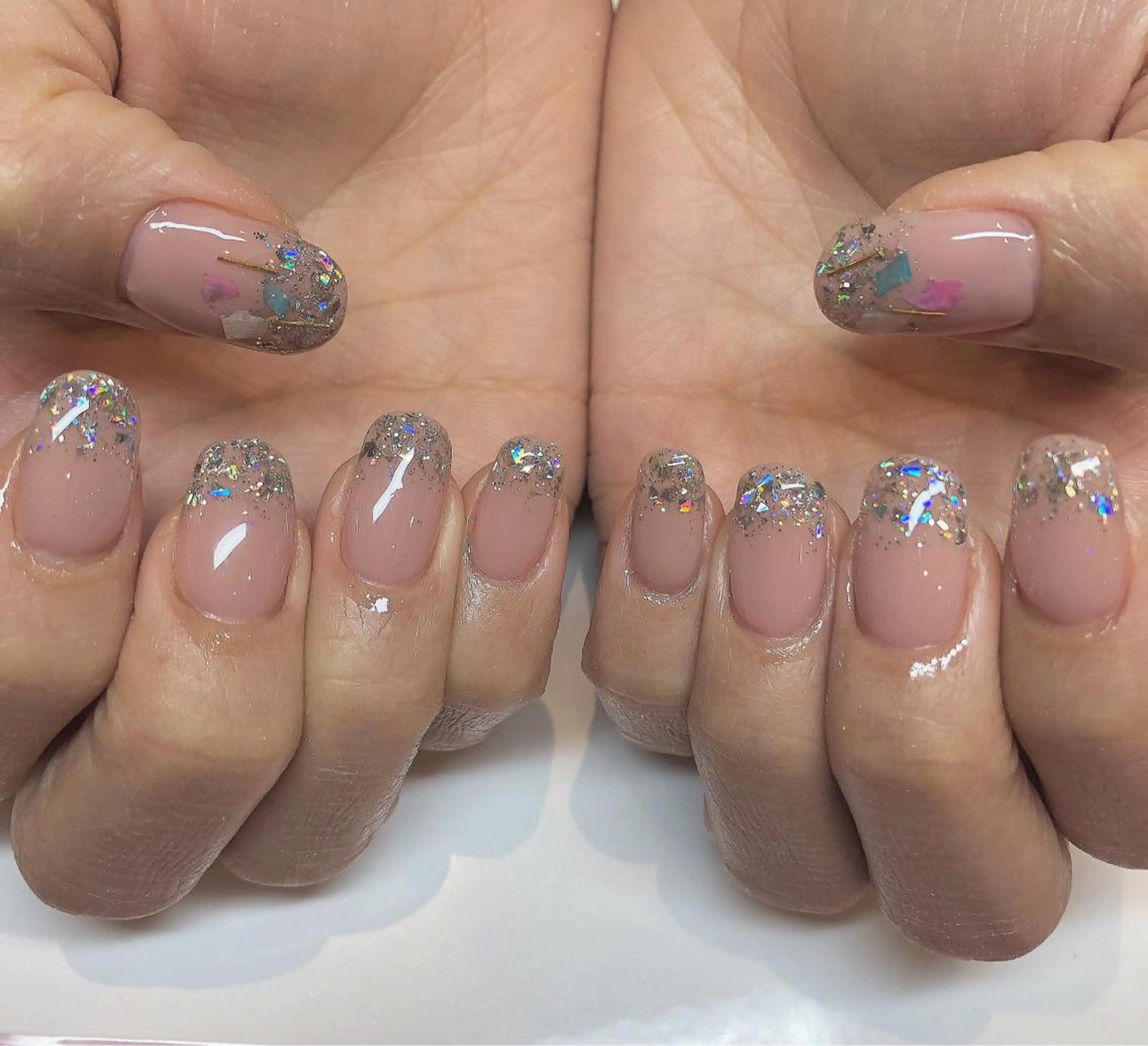 ネイル フレンチネイル ラメ(グリッター) ワンカラーネイル ハンドネイル 鶴田୨ৎmaison de NALIのネイルデザイン