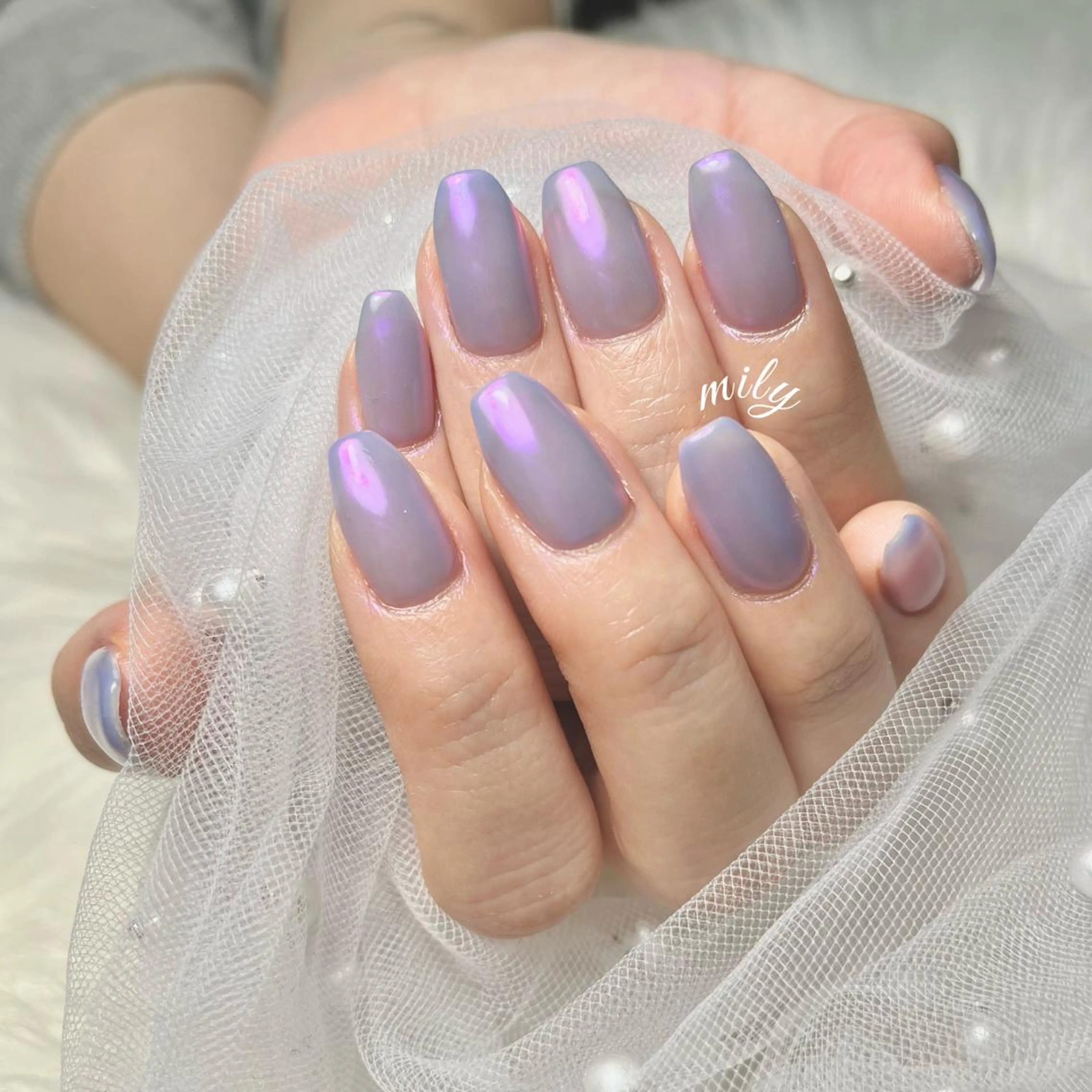 ネイル オーロラネイル ガーリー ハート キラキラネイル 韓国ネイル 韓国ネイル☁️ haruna🌛のネイルデザイン