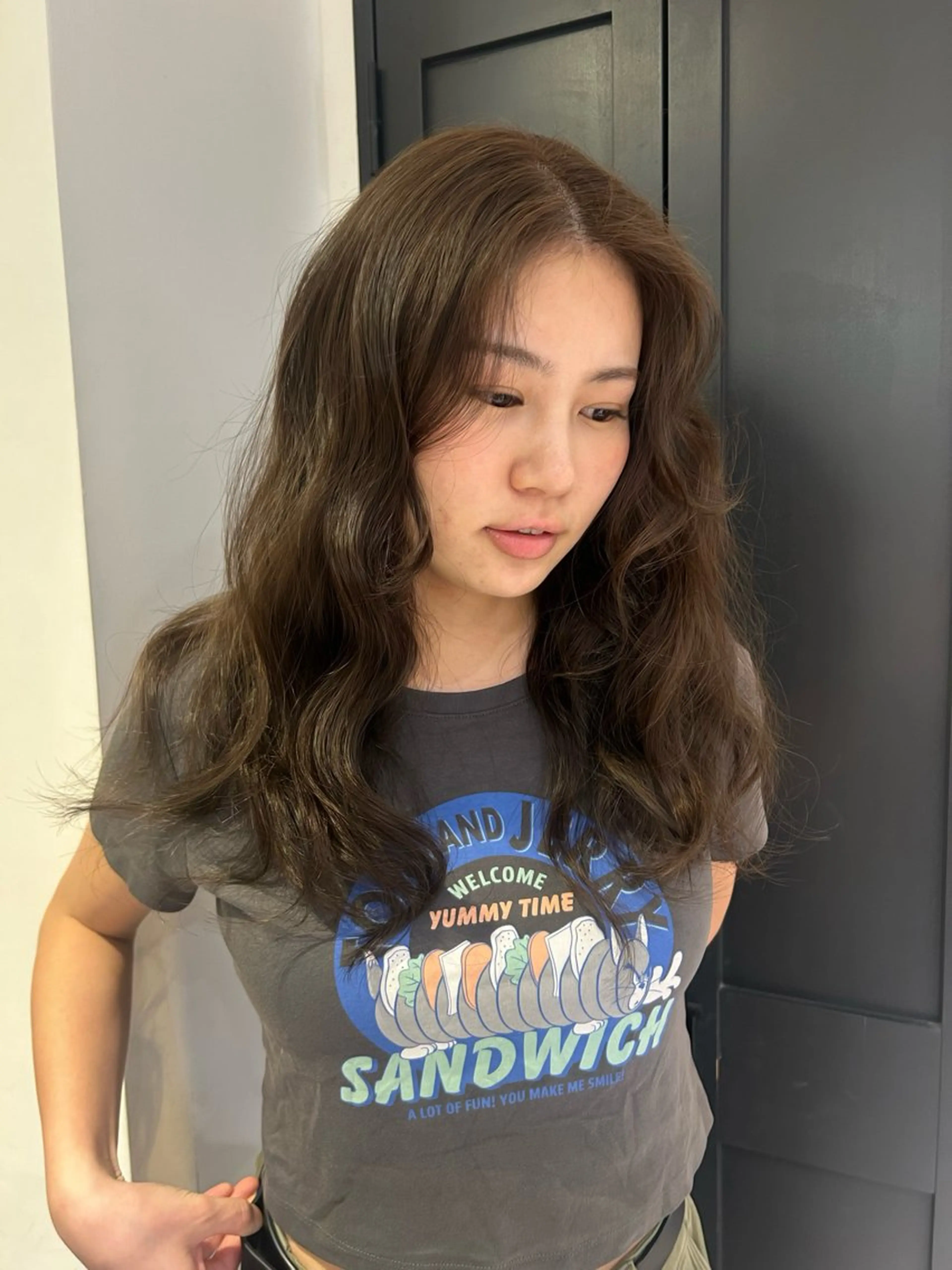 セミロング カラー パーマ メンズ カット ヘアカラー レイヤー/透明感/ ブリーチなし/わかなのヘアスタイル