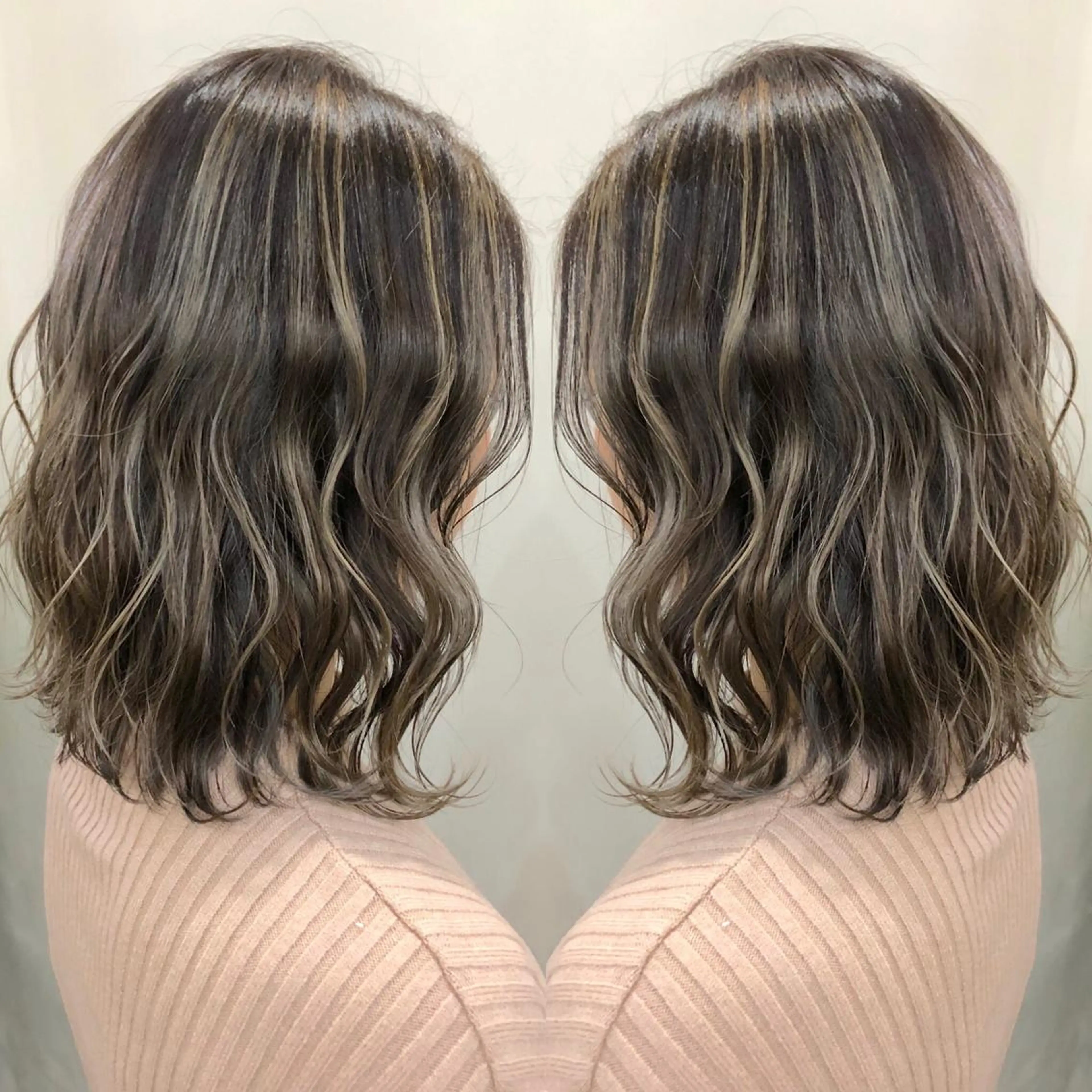 ミディアム カラー ブリーチ ブラウンカラー ハイライトカラー ハイライト 奥山義進/大宮 /ダブルカラーのヘアスタイル