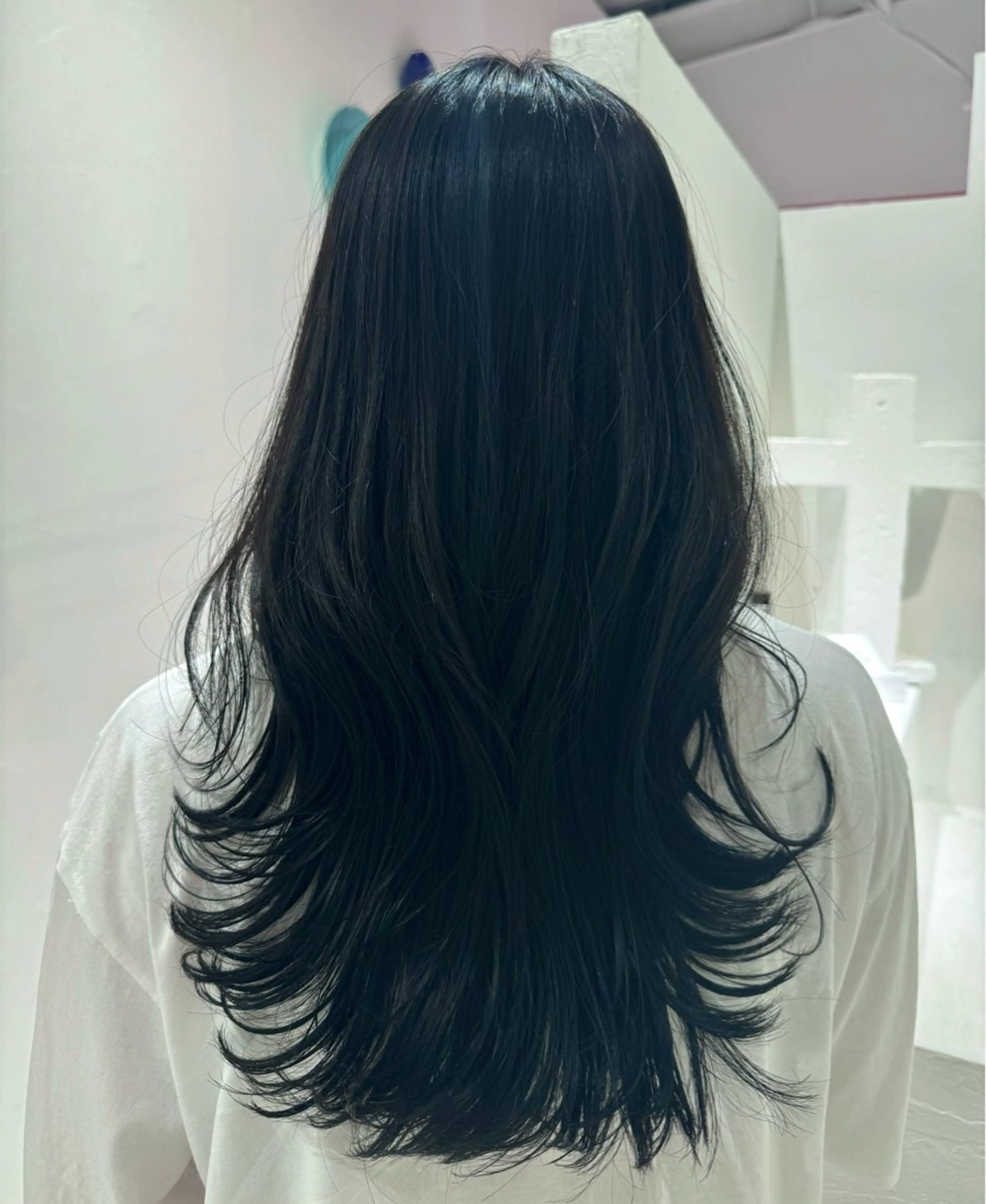 カラー 黒髪 ブルーカラー ブルーブラック 美覚L𓃠 femme🪽のヘアスタイル