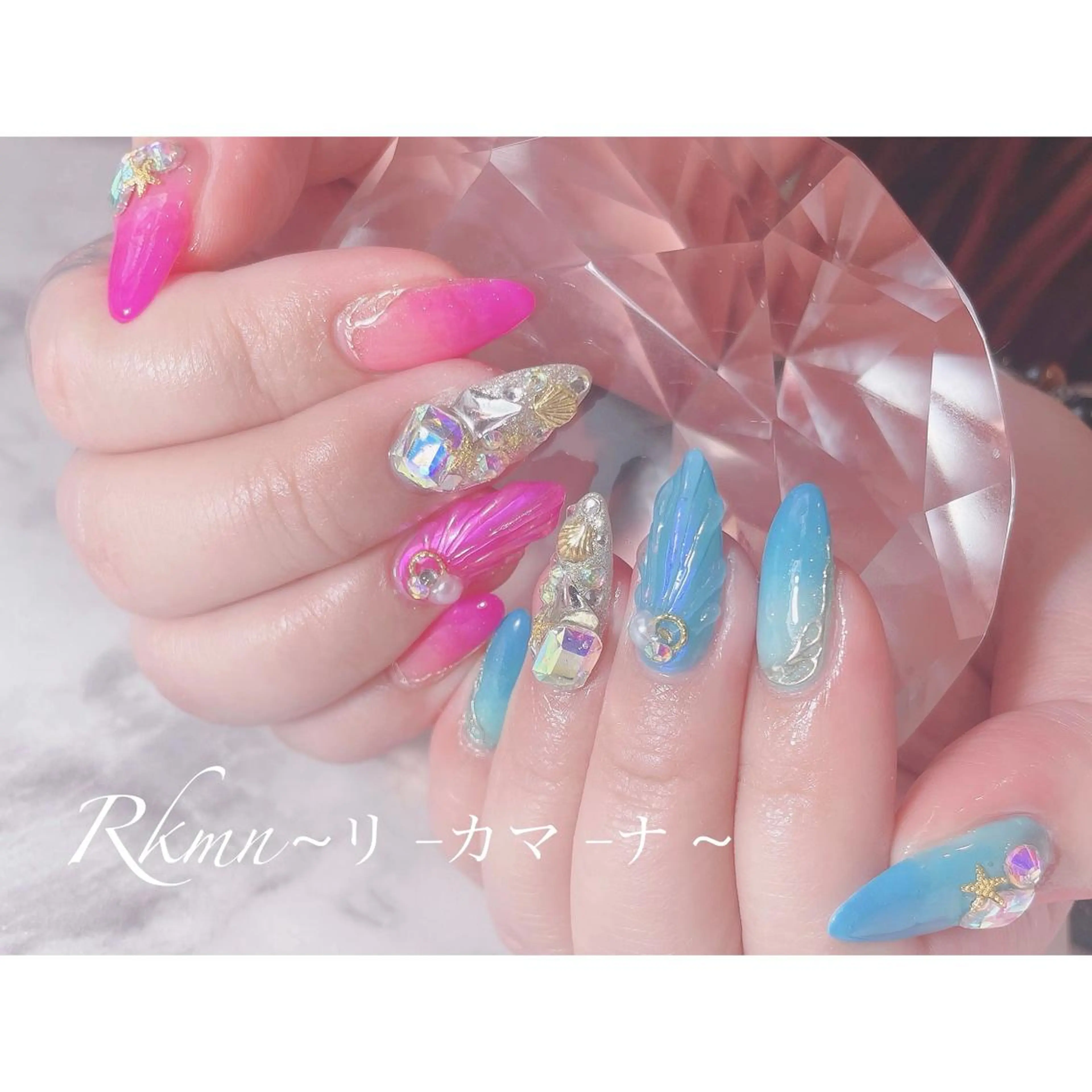 ネイル アートネイル ブルー フレンチネイル ジェルネイル グラデーション ハンドネイル フットネイル ハンドケア Rkmn ~リ-カマ-ナ~のネイルデザイン