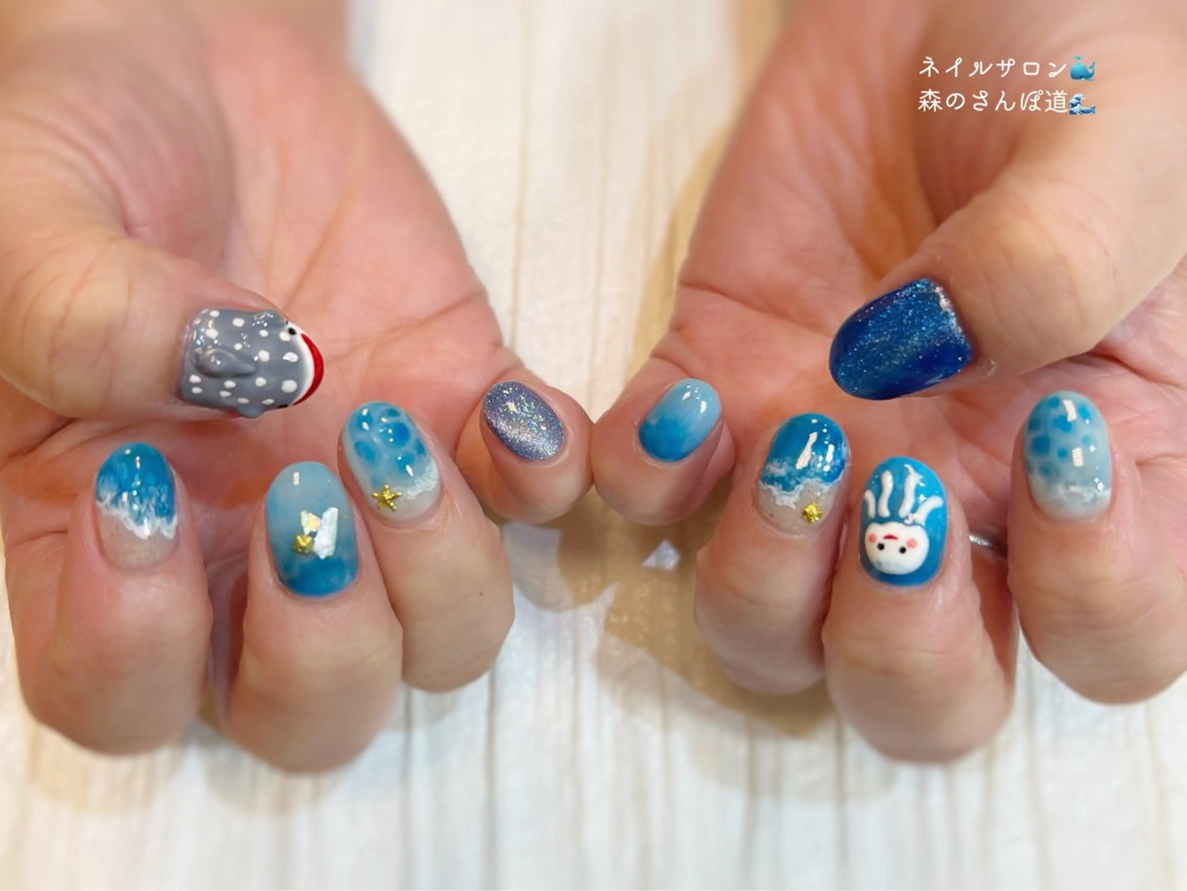 ネイル ハンドネイル ショートネイル 森のさんぽ道のネイルデザイン