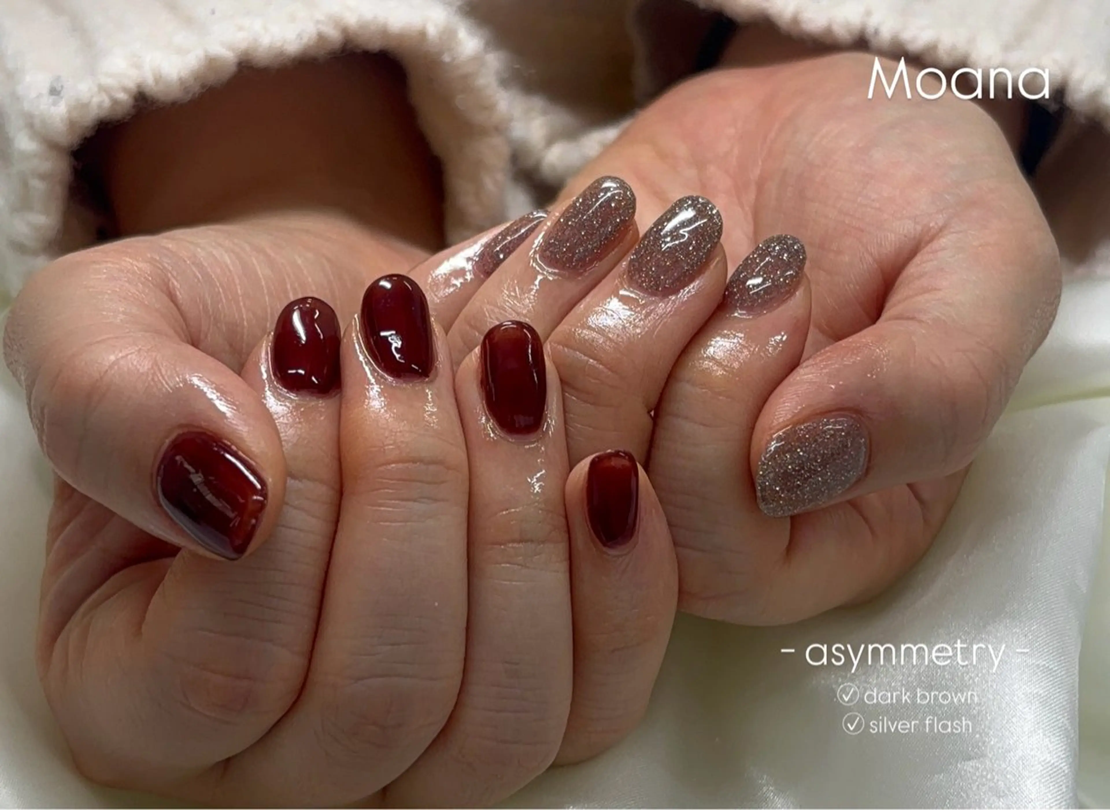 ネイル ブラウン フラッシュネイル バレンタイン Moana nail Hiyoriのネイルデザイン