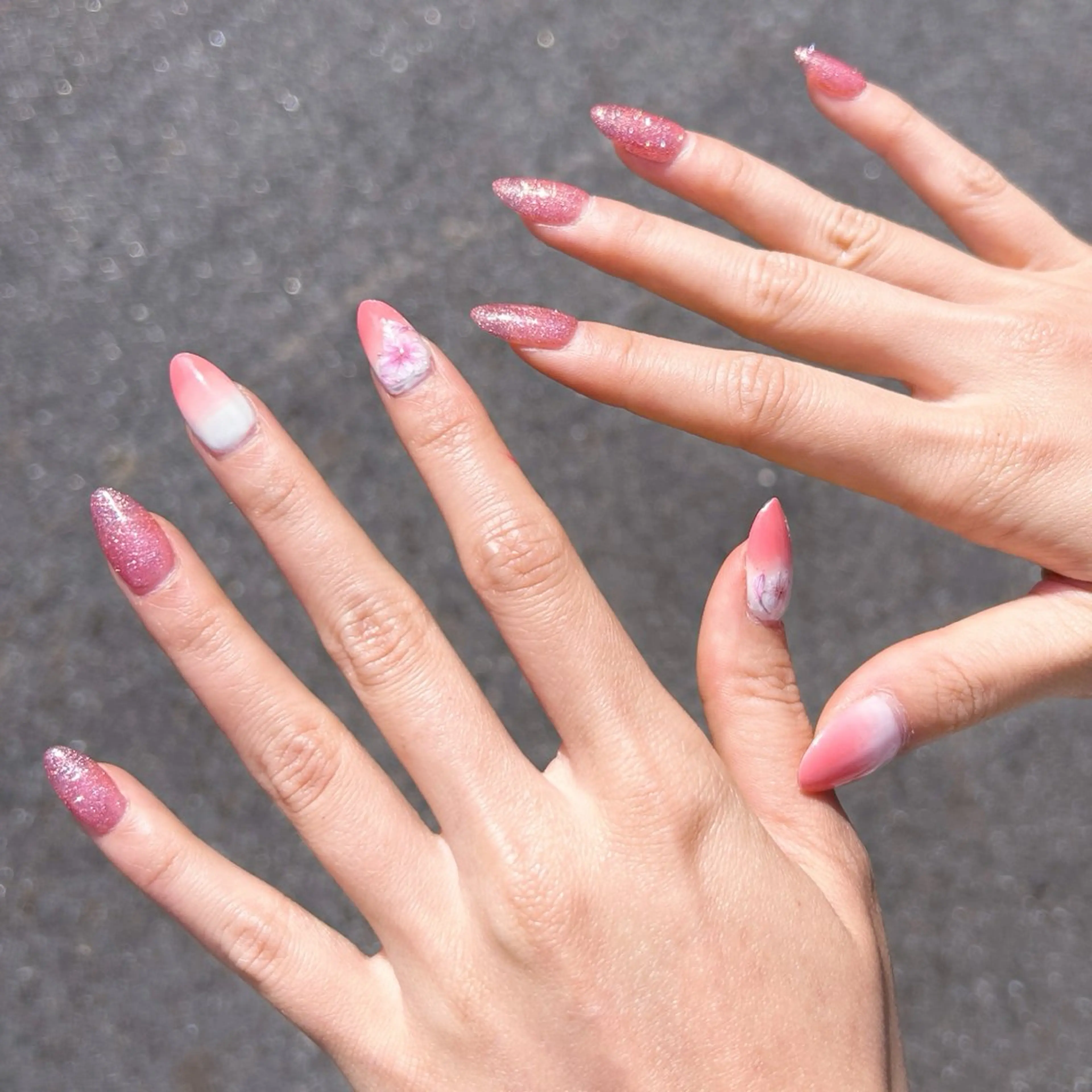 ネイル アートネイル フラッシュネイル フラワーネイル ピンク 春ネイル ハンドネイル 覚王山/池下/名古屋 Nachan🌸のネイルデザイン