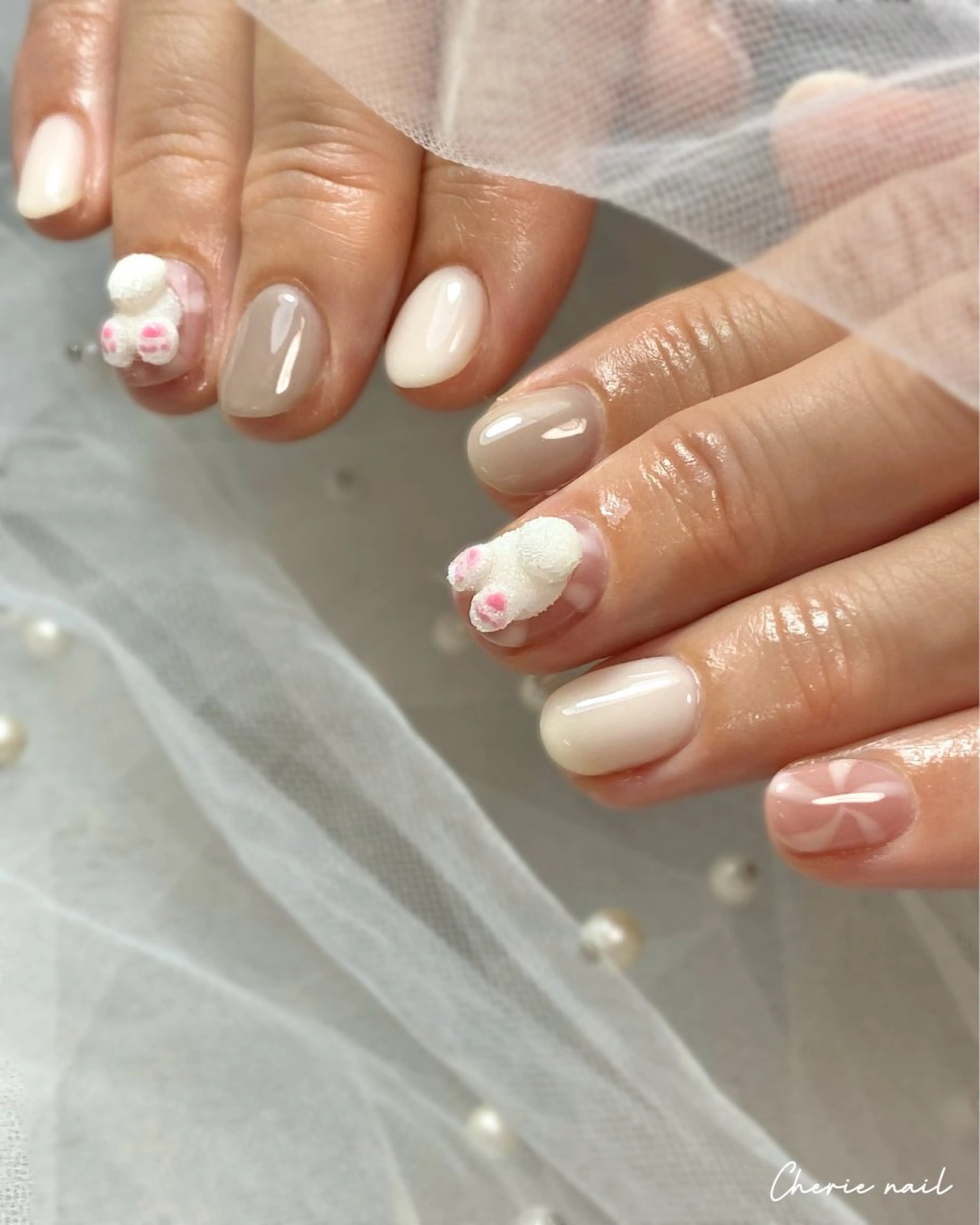 ネイル アニマル柄 ジェルネイル ぷっくりネイル ショートネイル 春ネイル ハンドネイル Cherienail yunaのネイルデザイン