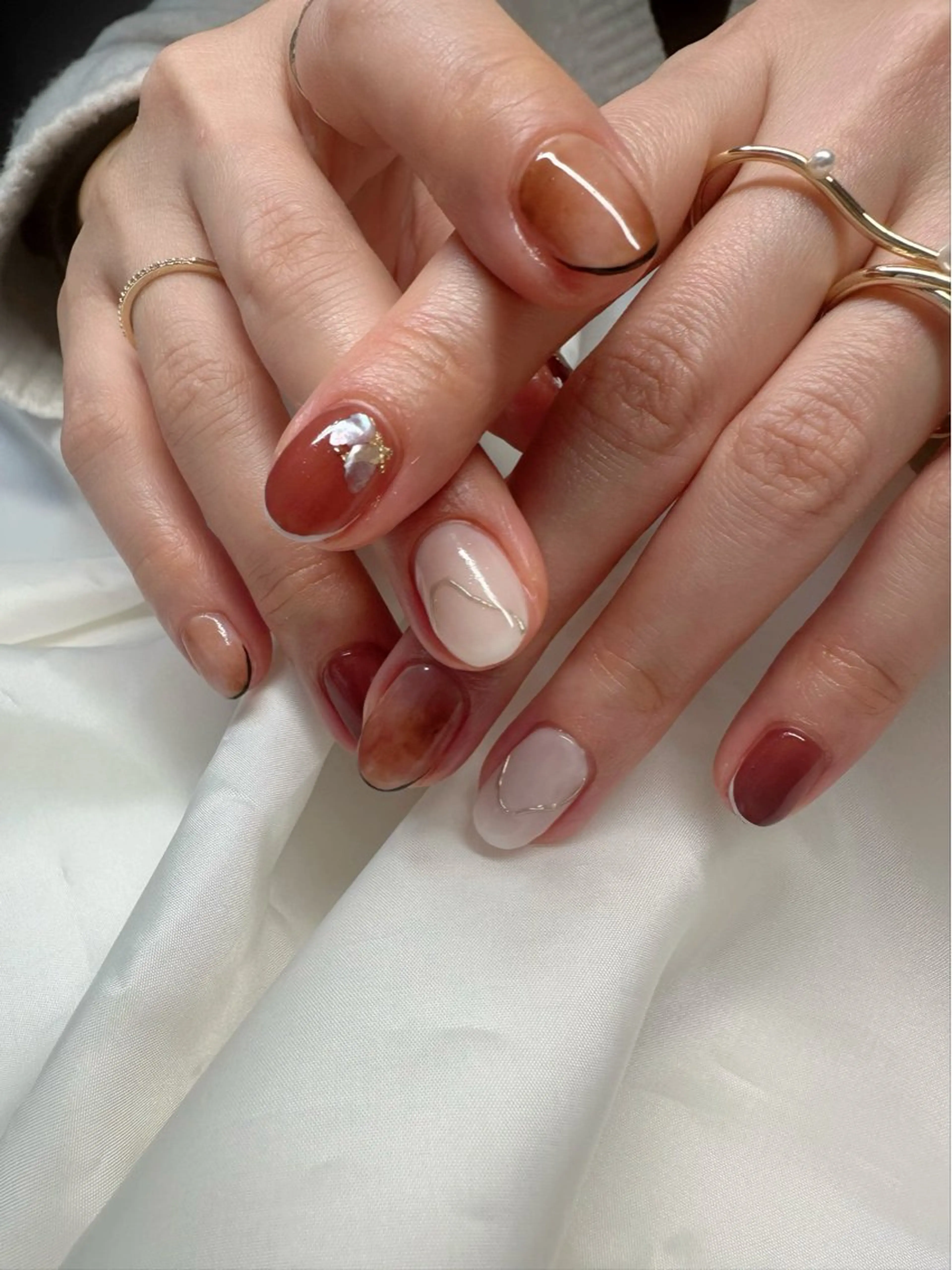 ネイル ブラウン クリアネイル 氷ネイル・うるうるネイル 韓国ネイル ミラーネイル 🪞KAPE NAIL 🪞のネイルデザイン