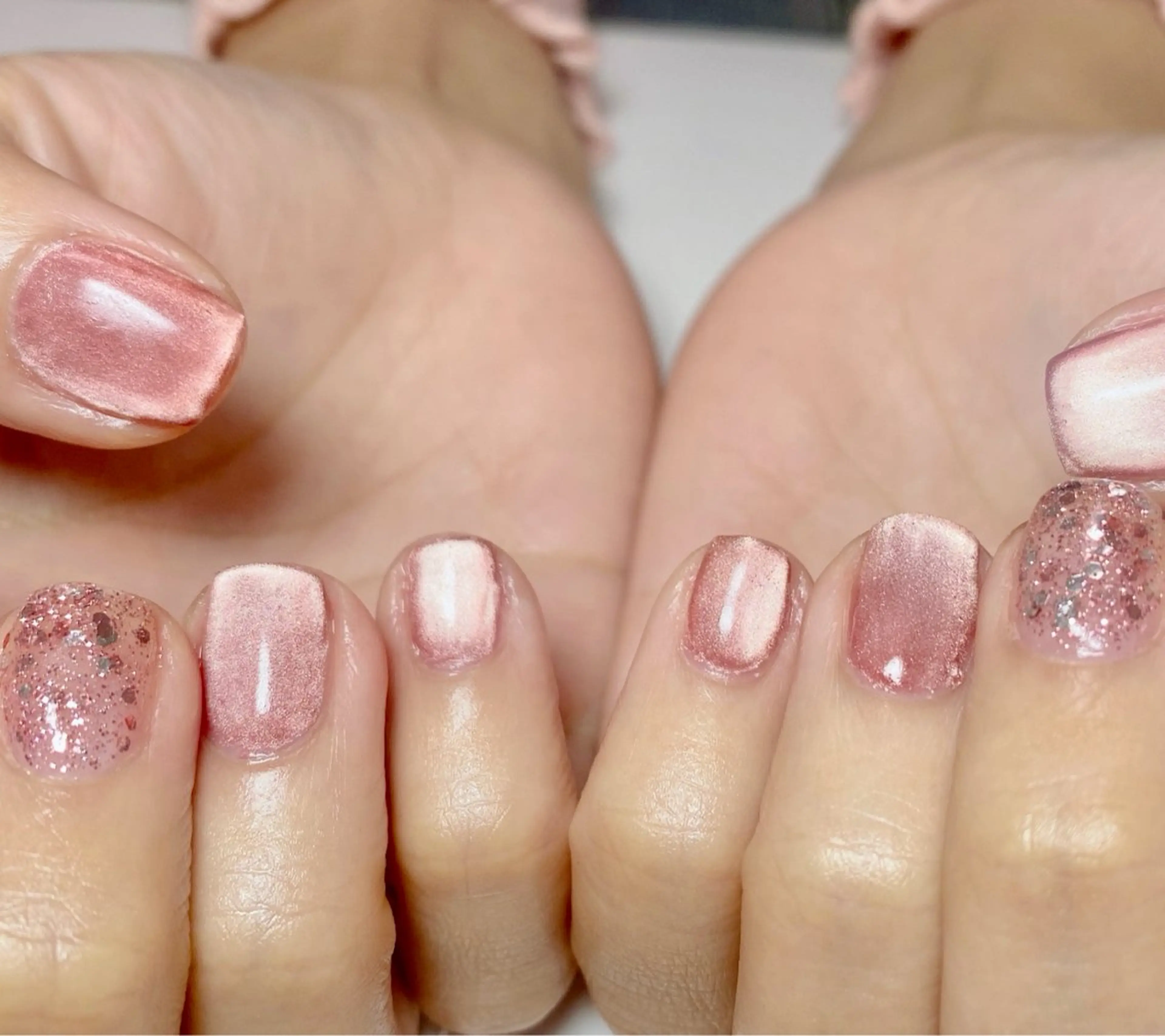 ネイル ラメ(グリッター) マグネットネイル ピンク 春ネイル Nail Salon K 🧸美爪育成のネイルデザイン