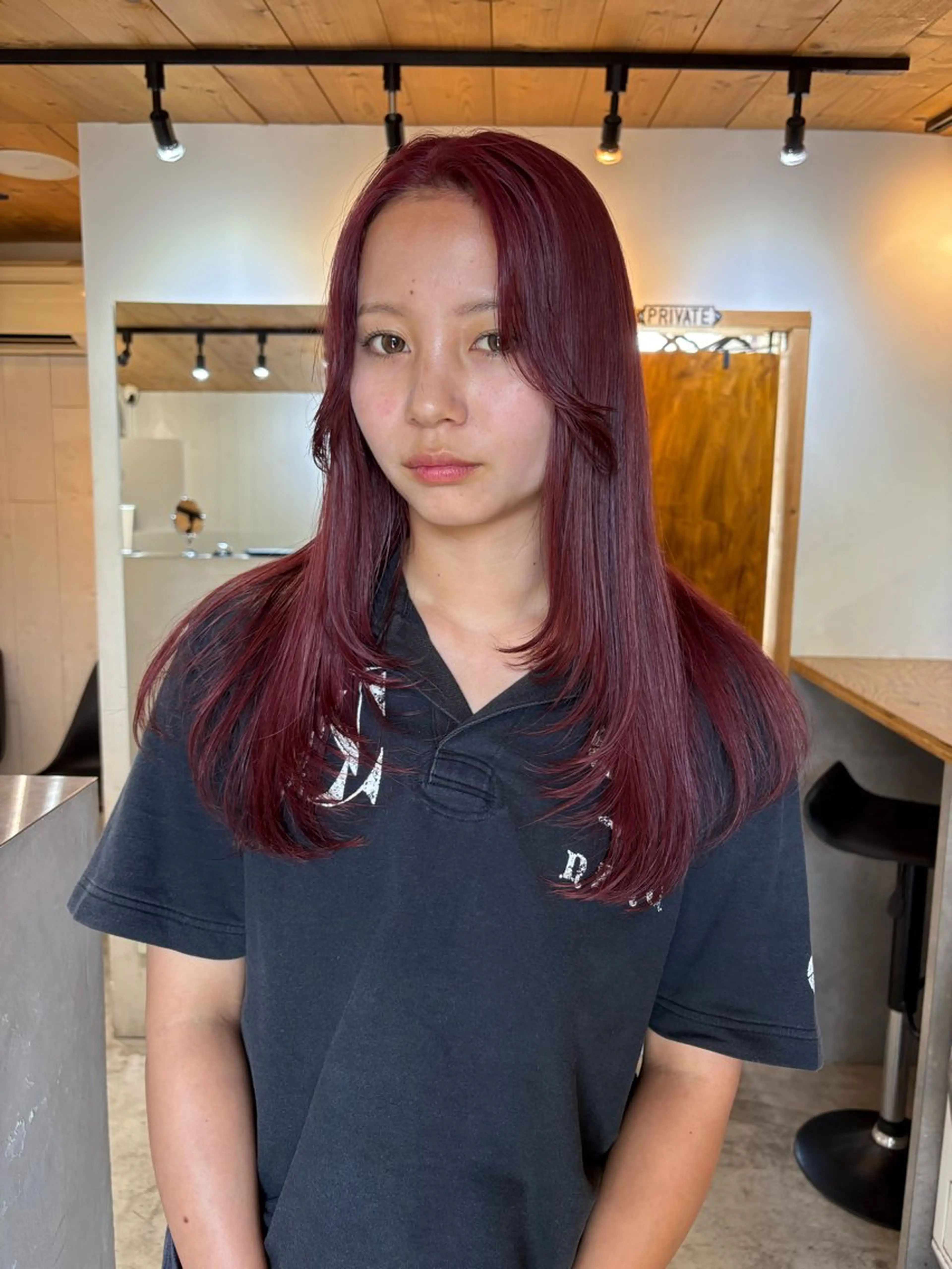 ロング カラー ヘアアレンジ レッドカラー カット ヘアカラー トリートメント 🧸艶々韓国ヘア 🧁mizunaのヘアスタイル