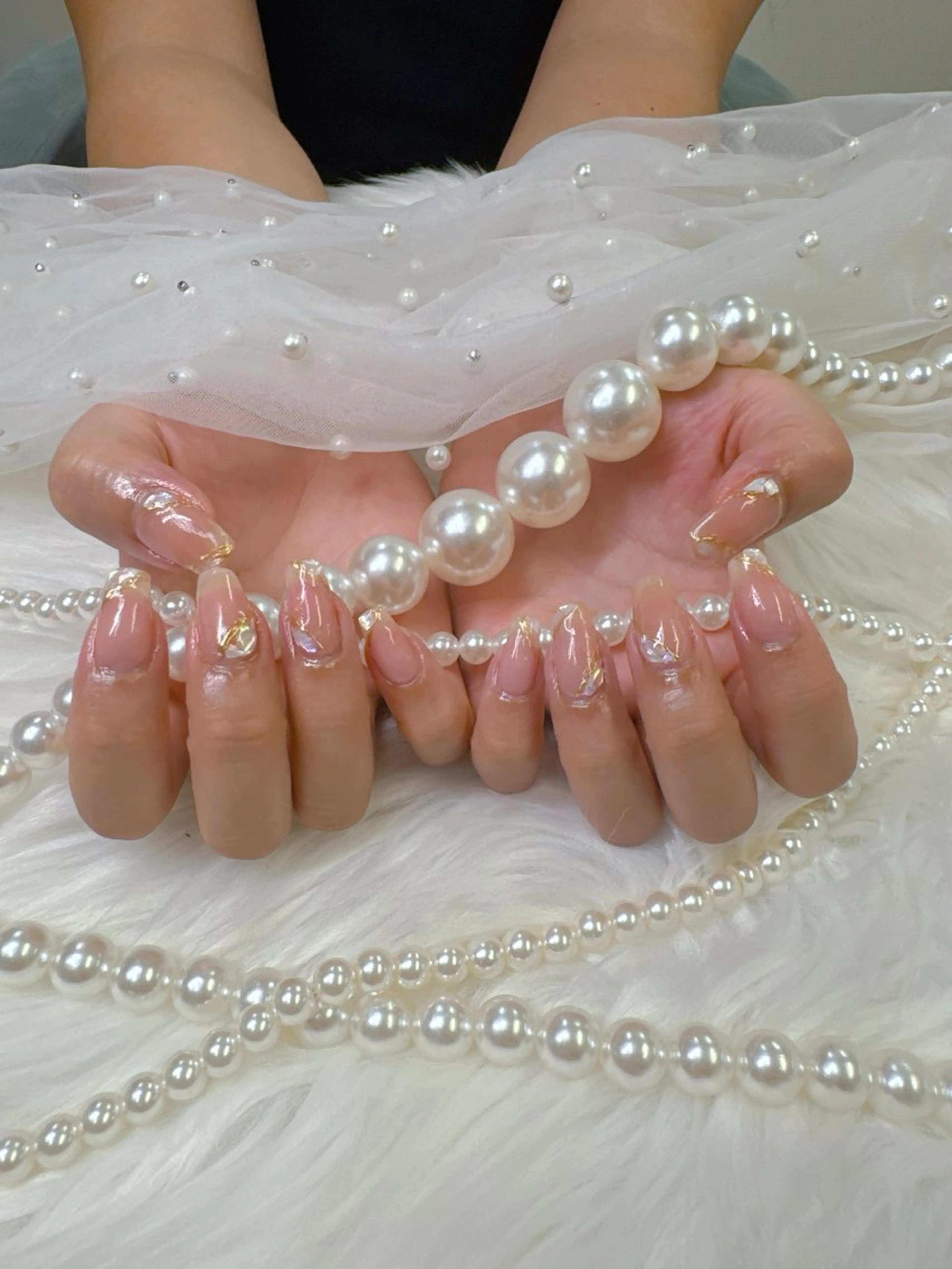 ネイル アートネイル べっ甲ネイル フレンチネイル ジェルネイル ガラスフレンチ ハンドネイル Queeens nailのネイルデザイン