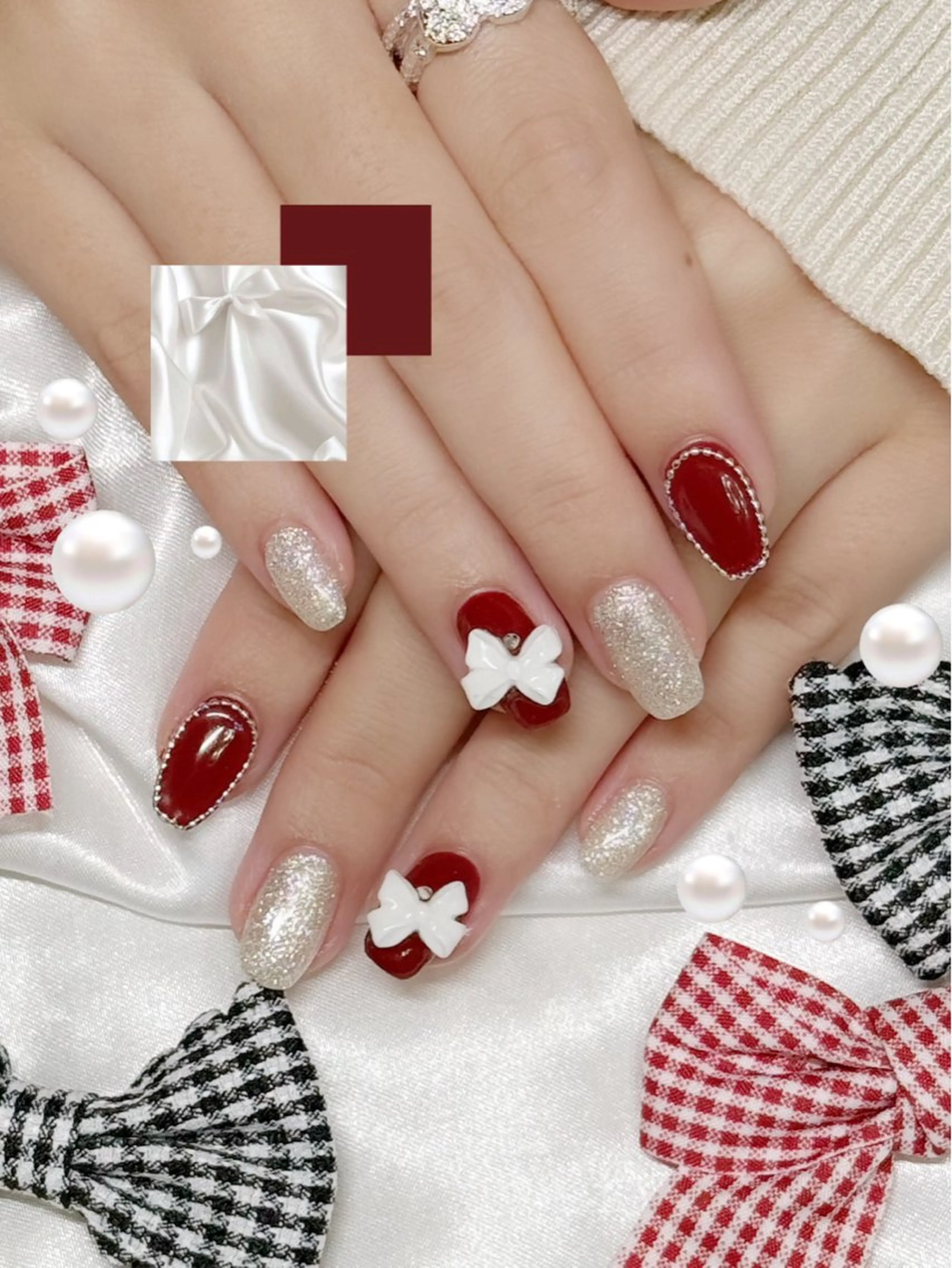 ネイル リボン ハンドネイル ✩.*🎀 aoi🎀のネイルデザイン