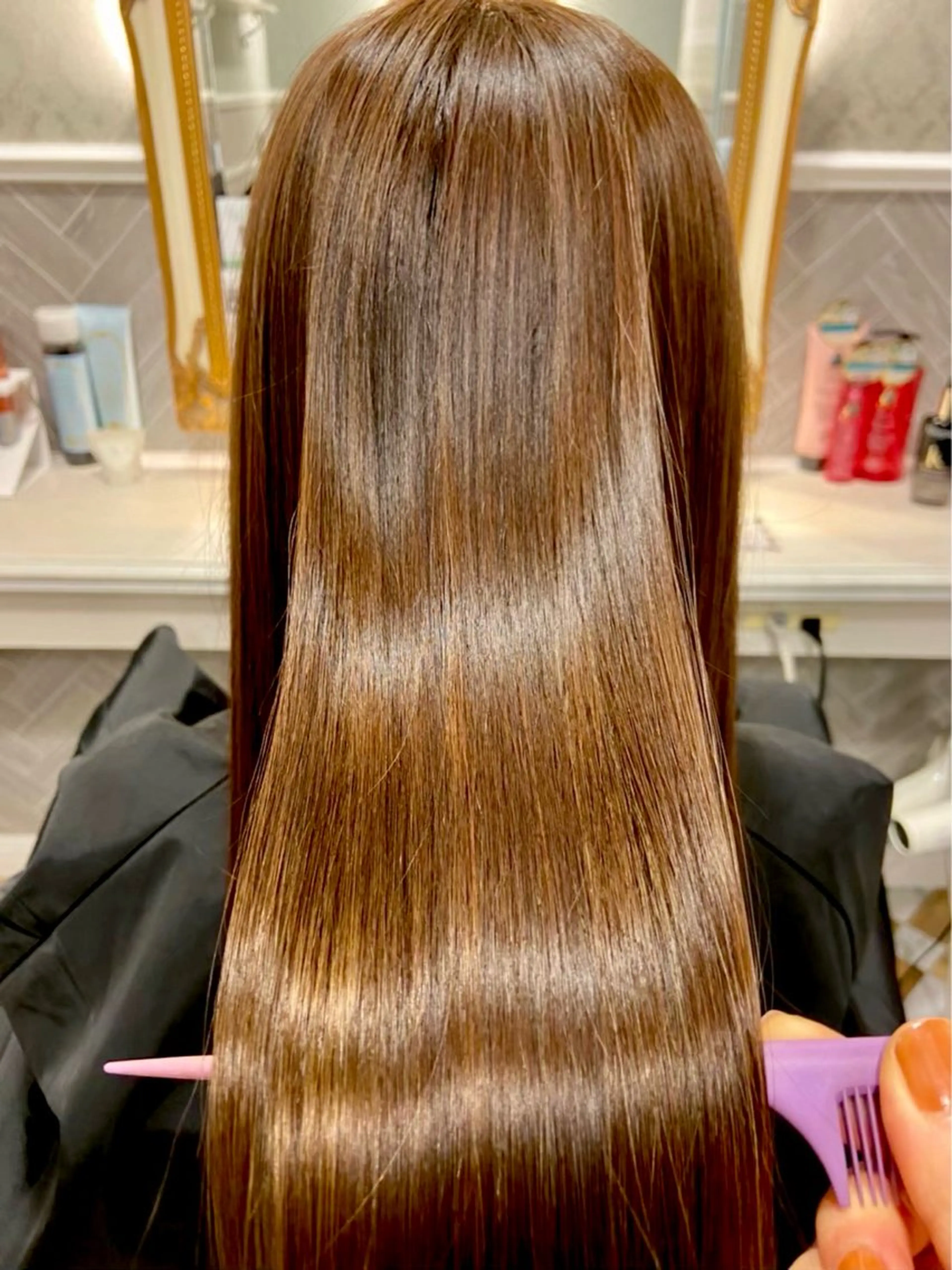 ミディアム カット 縮毛矯正 トリートメント レイヤー/韓国❣️ 髪質改善/e_kiのヘアスタイル