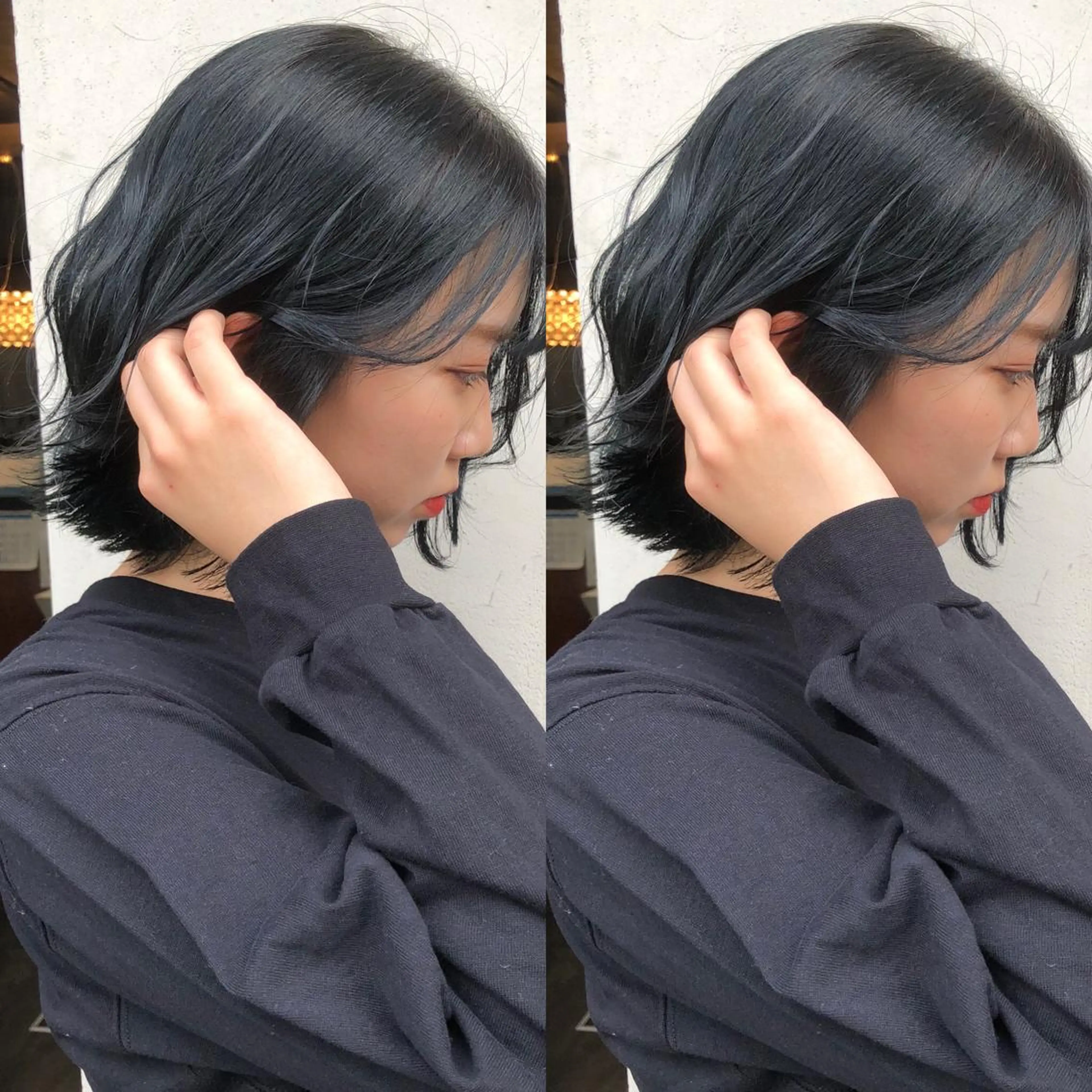 セミロング カラー ブリーチ ネイビーカラー あさだ しゅうたろうのヘアスタイル