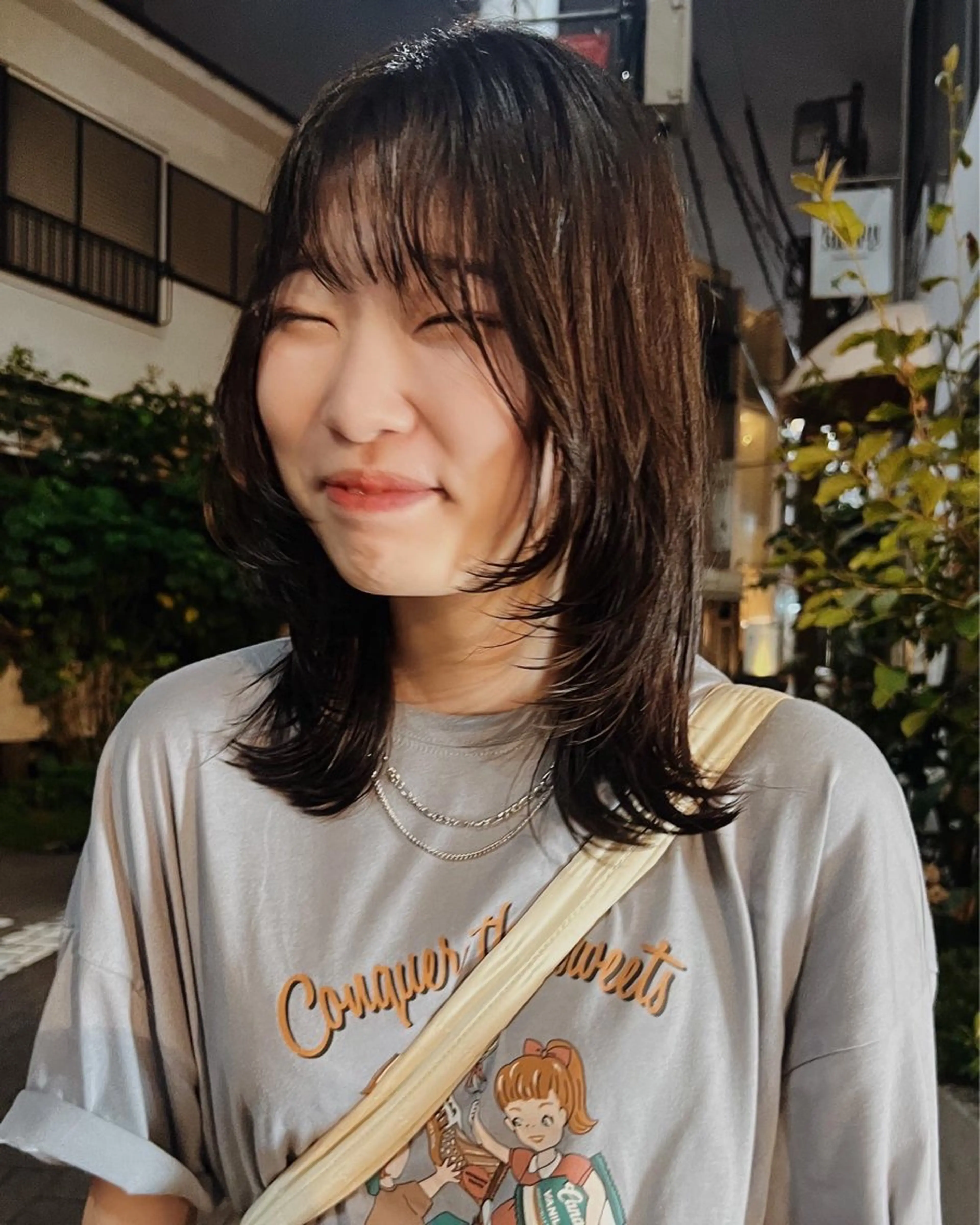 セミロング カラー パーマ ヘアアレンジ くびれヘア 顔まわりレイヤー 韓国風ヘア くびれレイヤー レイヤーカット ショートヘア原宿 fifth コシのヘアスタイル