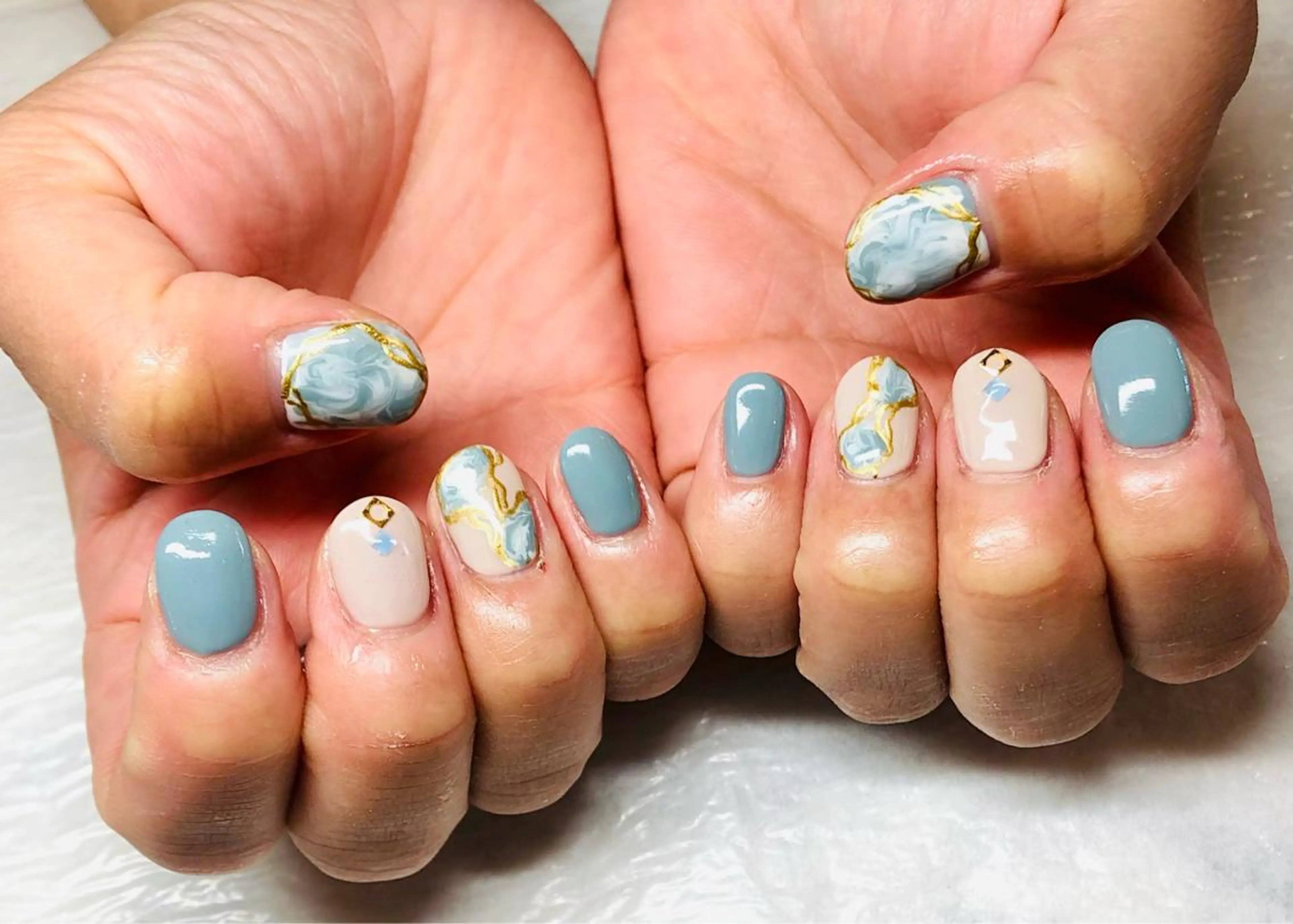 ネイル 大理石ネイル(マーブル) ピンク 春ネイル いちじゅう あおいのネイルデザイン