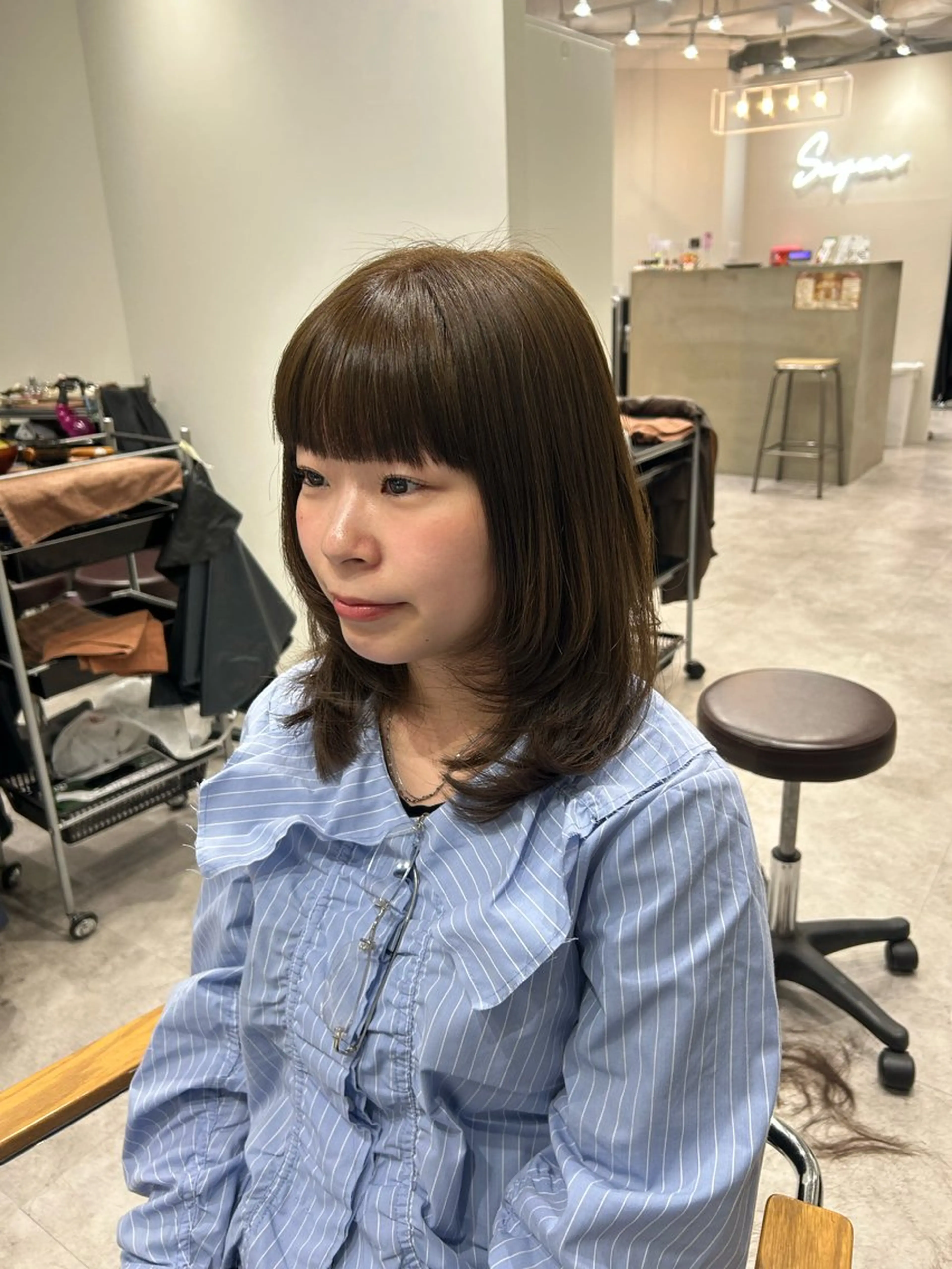 ミディアム カラー ヘアアレンジ ベージュカラー オリーブベージュ レイヤーカット ヘアカラー ボブ /ニュアンス/ satomi🧸💖のヘアスタイル