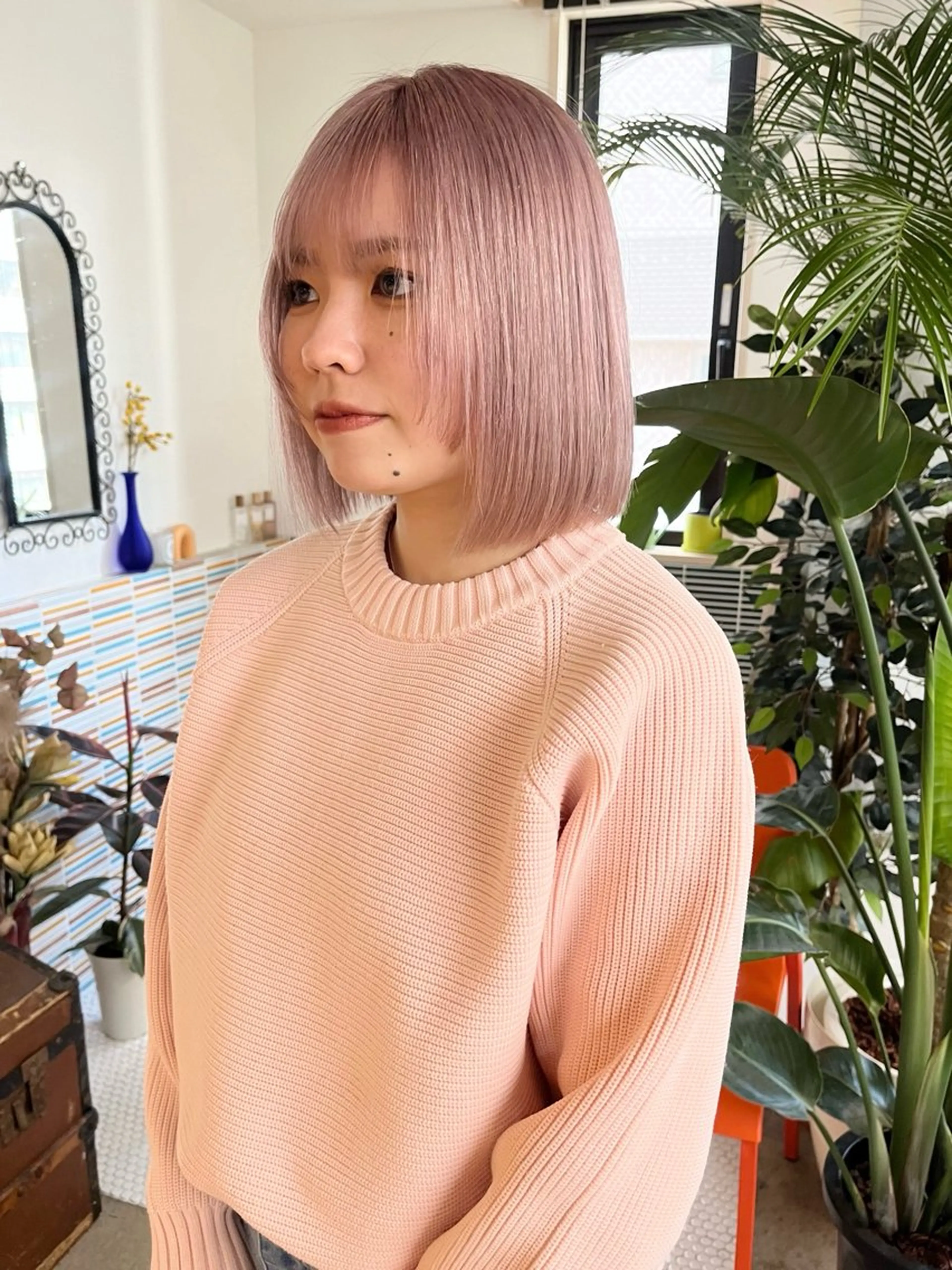 ミディアム カラー ブリーチ ピンクカラー 縮毛矯正 カット ヘアカラー トリートメント 🩷ハイトーン透明感 レイヤー🩷ユリカのヘアスタイル