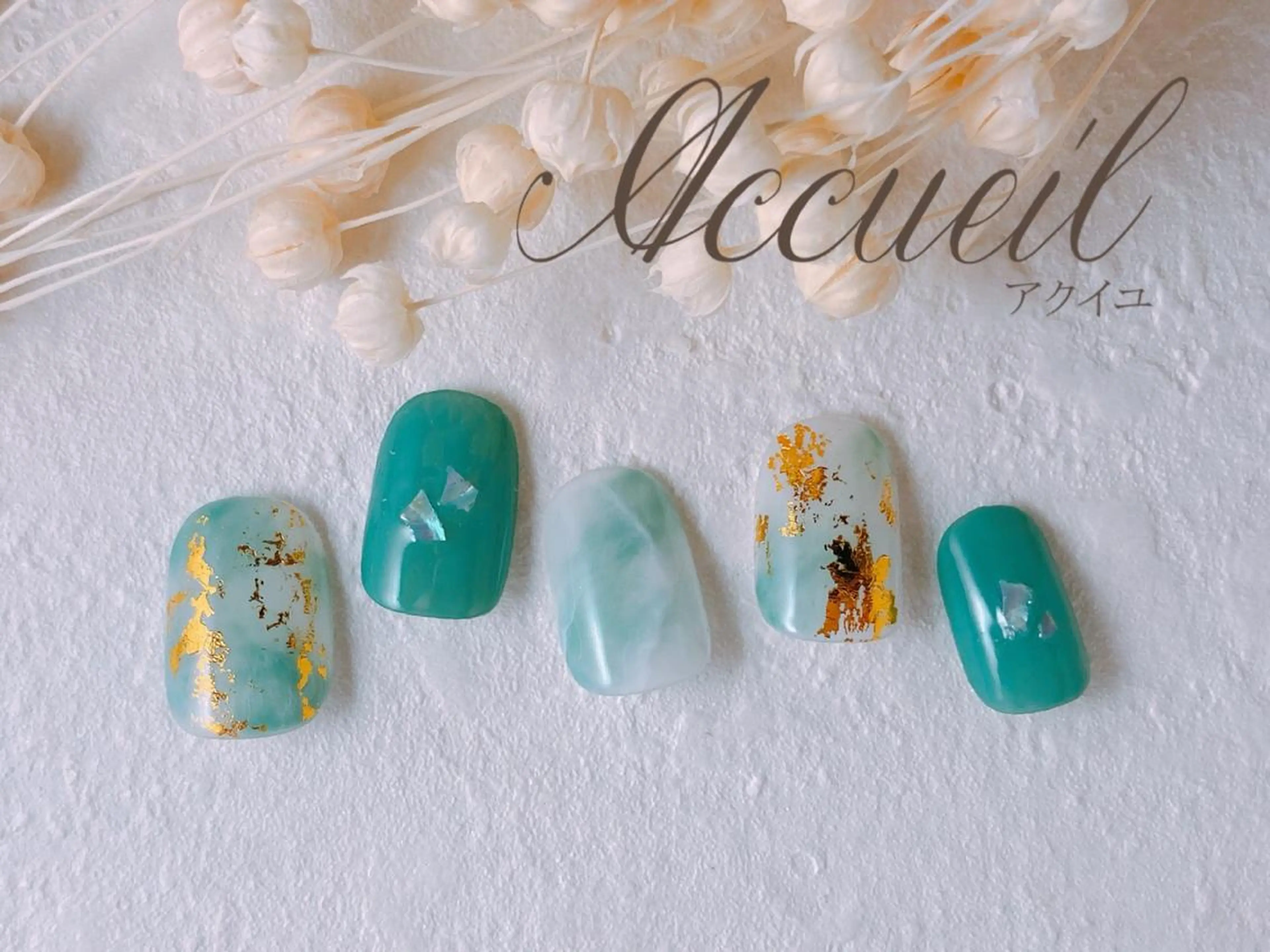 ネイル 大理石ネイル(マーブル) ビジューバイアクイユ ネイルズ　東中野店のネイルデザイン