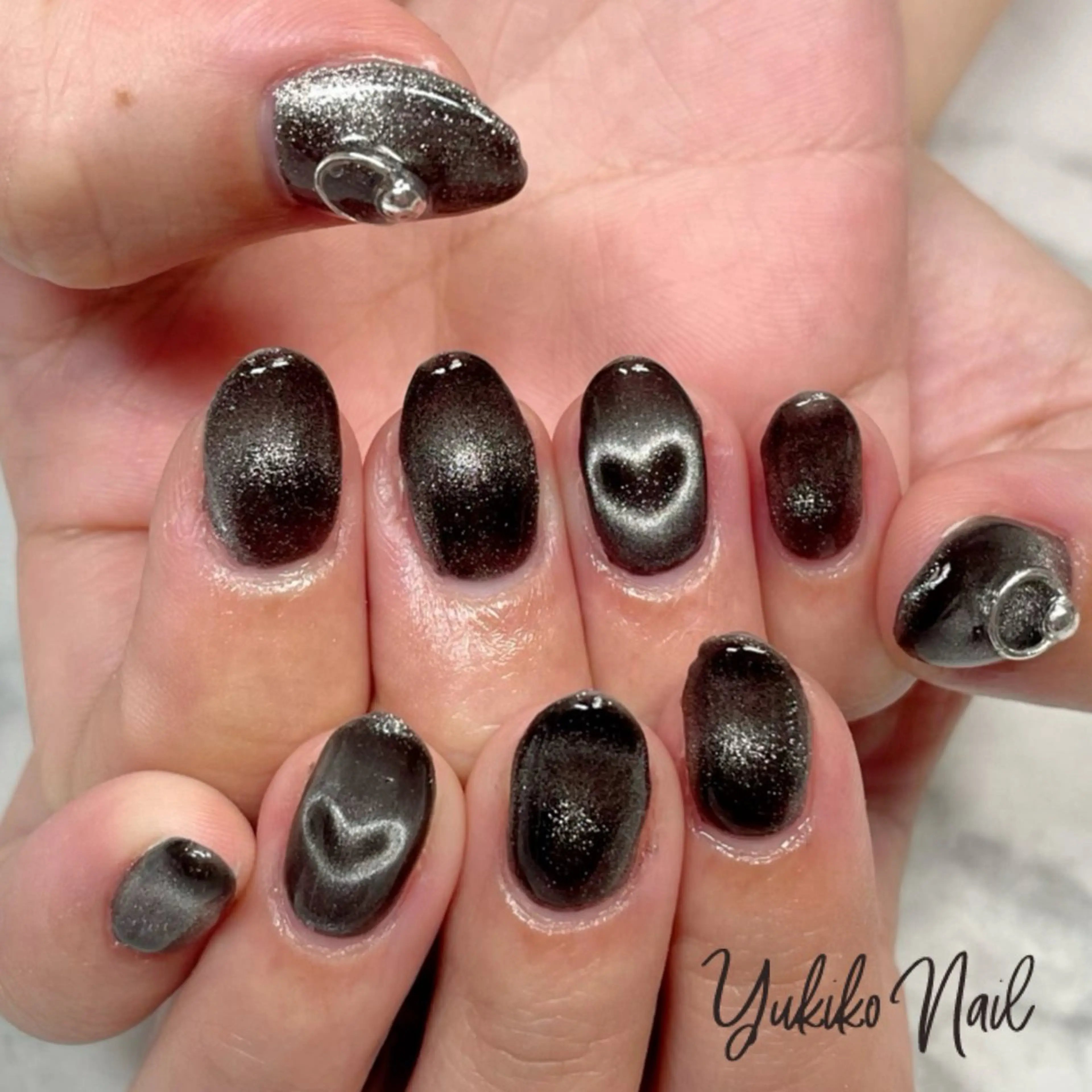 ネイル アートネイル フレンチネイル グラデーション ハート マグネットネイル ハンドネイル ユキコ ネイルのネイルデザイン