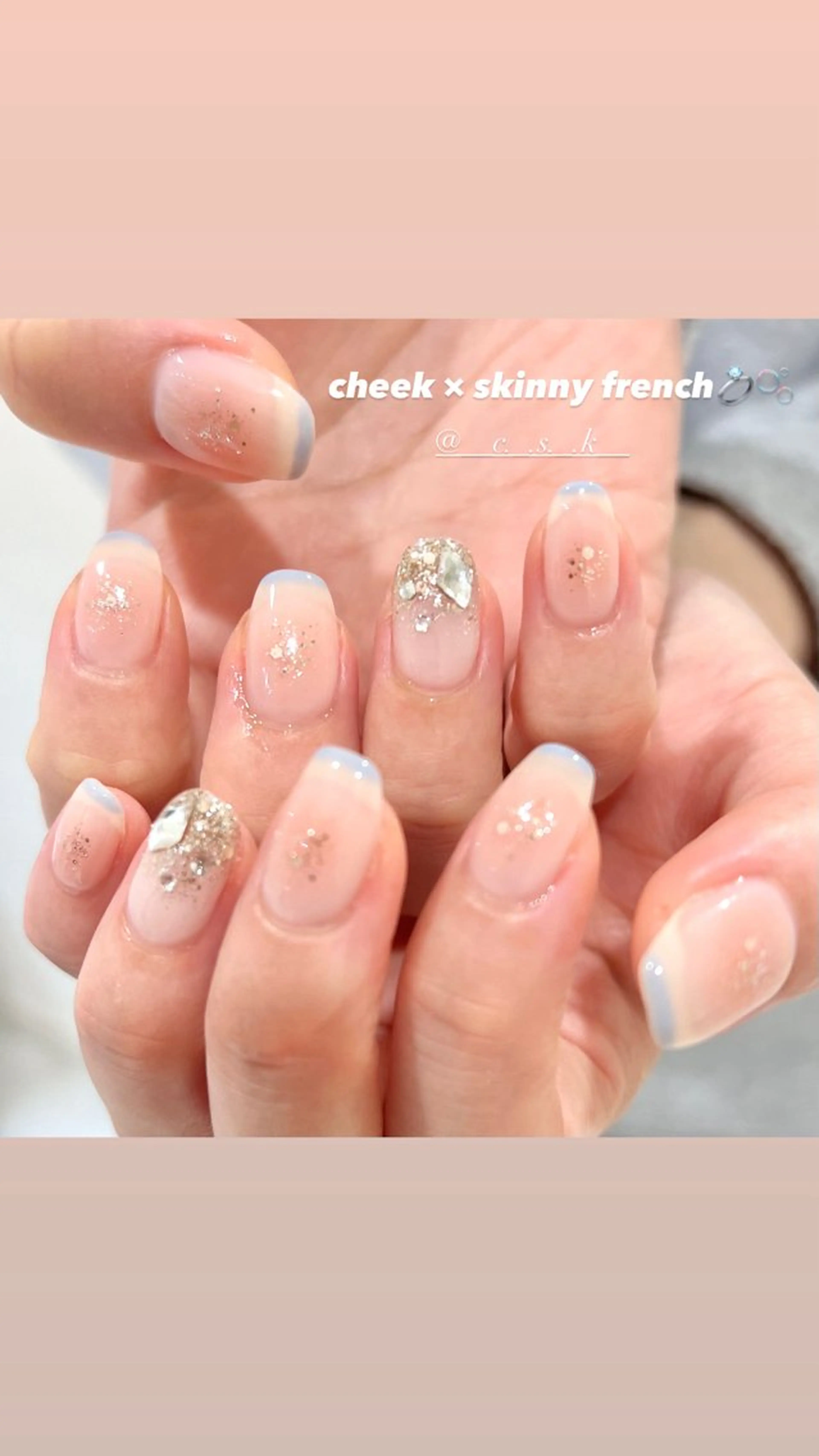 ネイル ラメ(グリッター) ハンドネイル 🎀チーク/ちゅるん 🫧chisa🎀のネイルデザイン