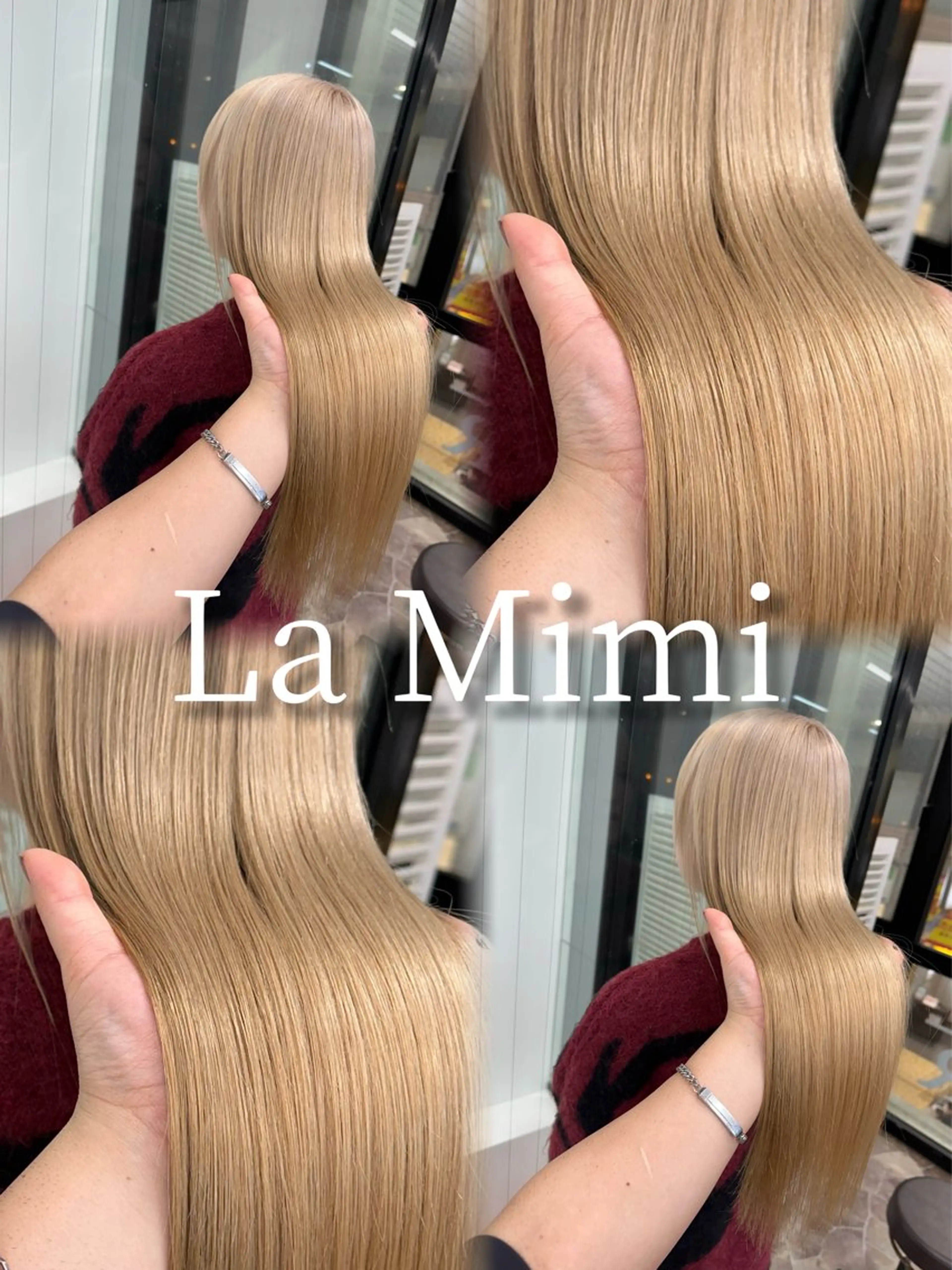 ロング カラー バレイヤージュ ミストバング ブリーチ 透明感カラー ダブルカラー La Mimiのヘアスタイル