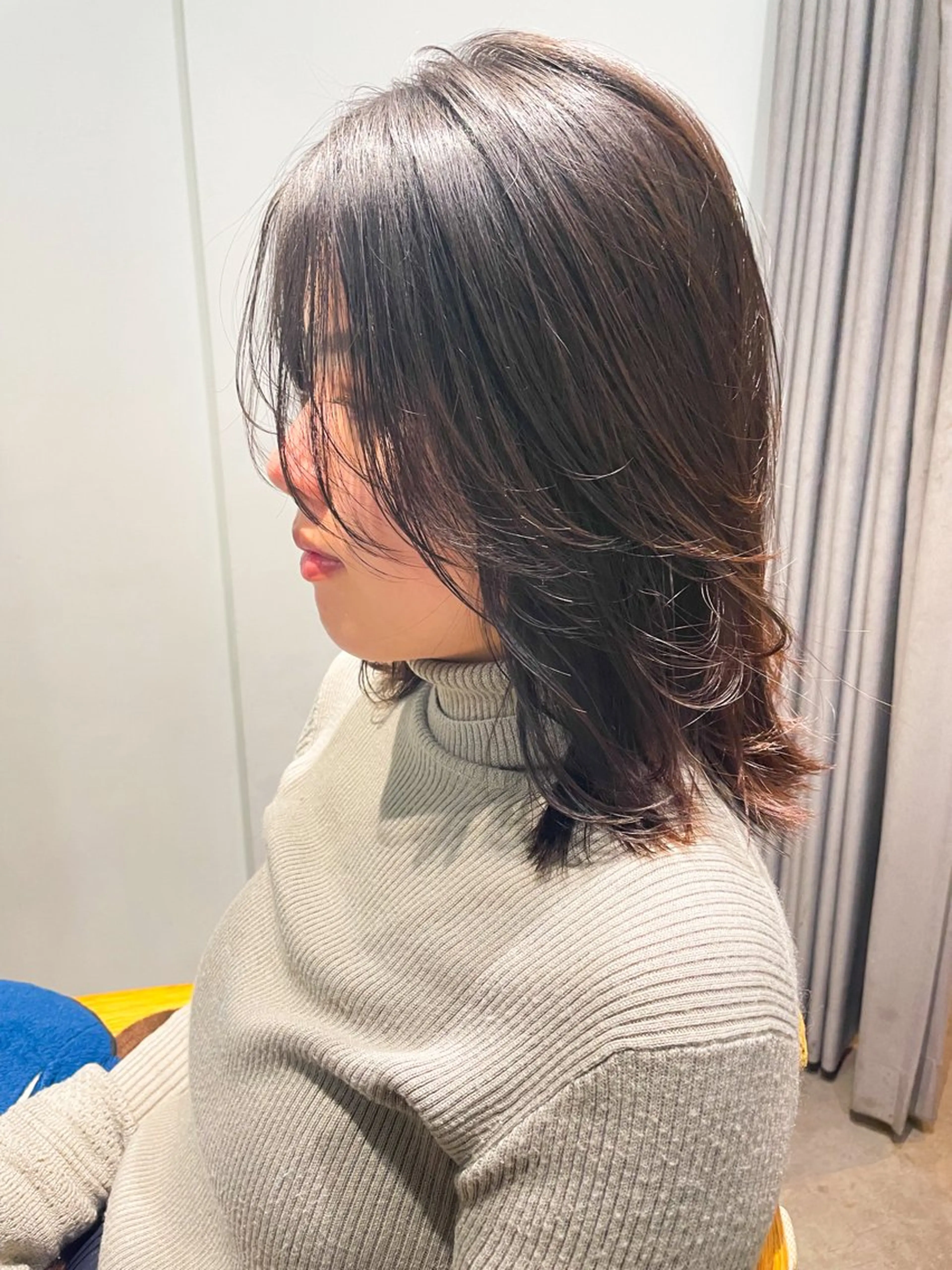 ミディアム 顔まわりレイヤー かきあげバング レイヤーカット おくれ毛 くびれミディアム/似 合わせ/鎌倉/edAのヘアスタイル