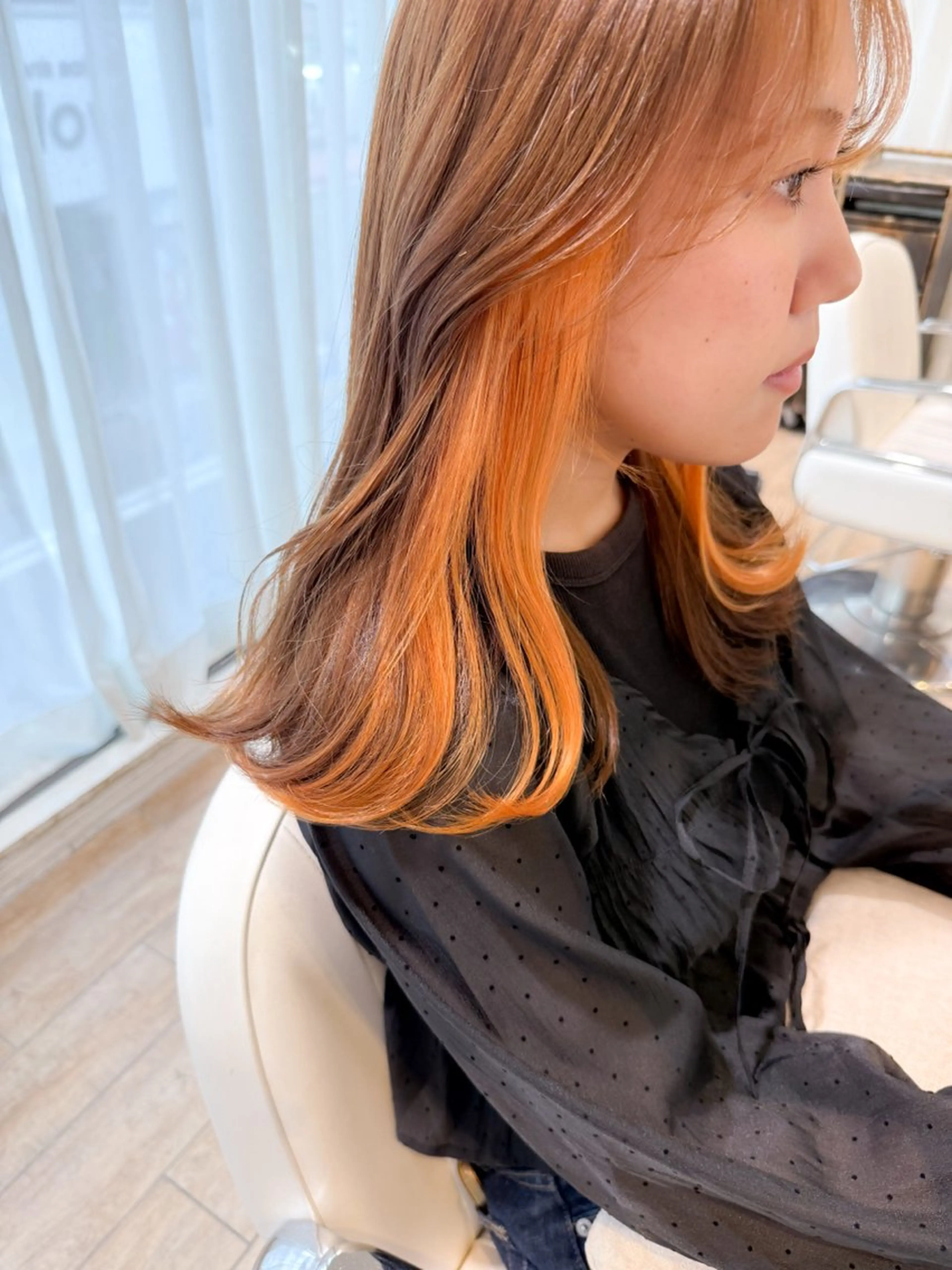 ミディアム カラー インナーカラー オレンジ ヘアカラー ✨カラー支持No.1 🧸ワキ カナコ🧸のヘアスタイル